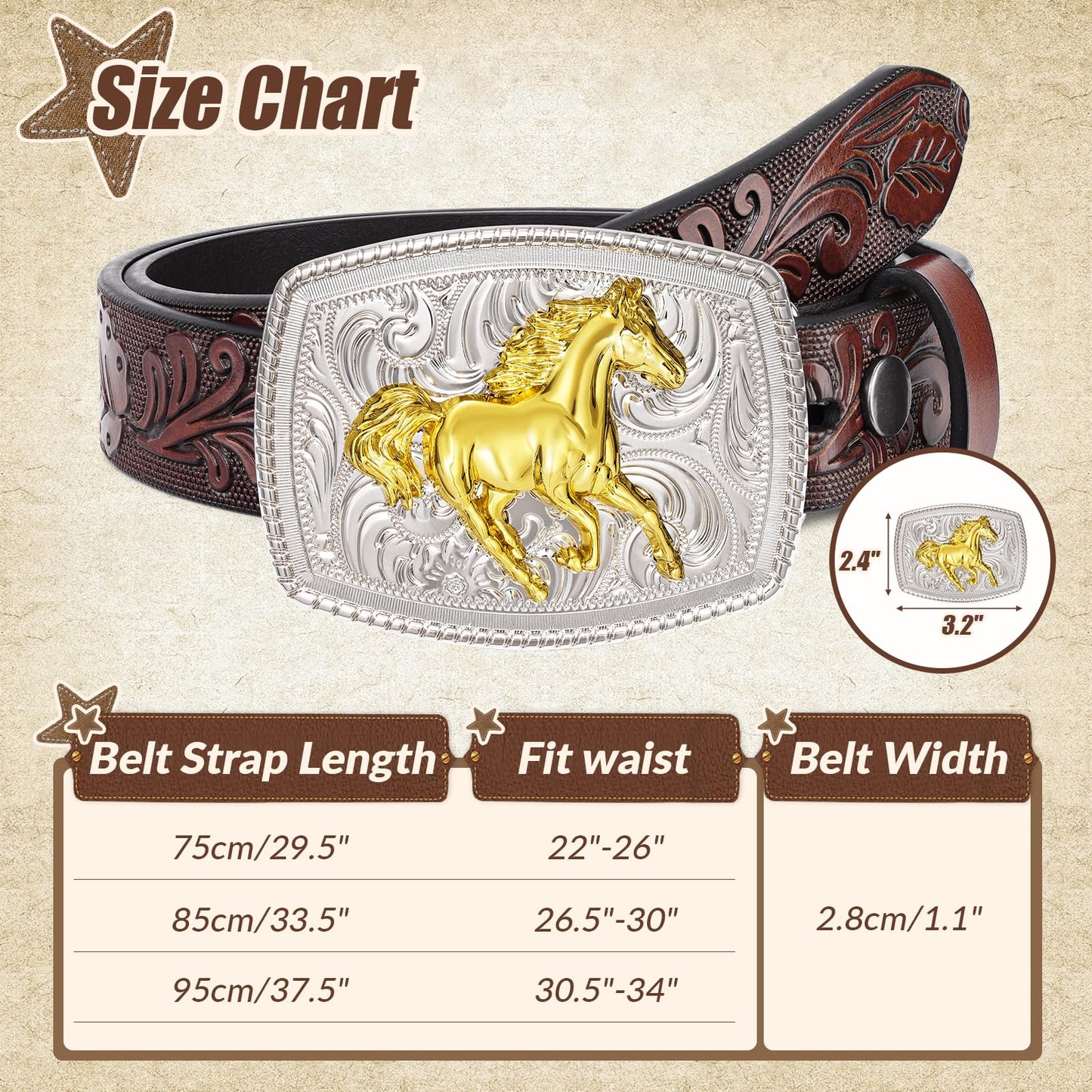JKEEMI Kids Western Belt, Boys Girls Cowboy Belt for Kids with Detachable Square Buckle and Genuine Leather for Jeans Gifts