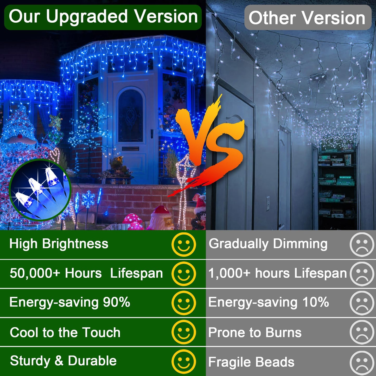 648 LED 66FT Christmas Lights 144 Drops, Outdoor Hanging lights with 8 Modes & Timer, Plug in Curtain String Lights Outdoor Waterproof for Holiday Wedding Party Home Garden Tree Outside Decor (Blue)