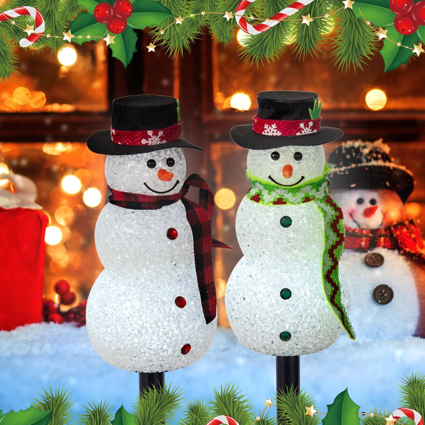 Christmas Pathway Lights Outdoor Decoations, Solar LED Snowman Stake Lights, Waterproof Walkway Landscape Light for Winter Yard, Garden Decor (Cool White, 3 Pack)
