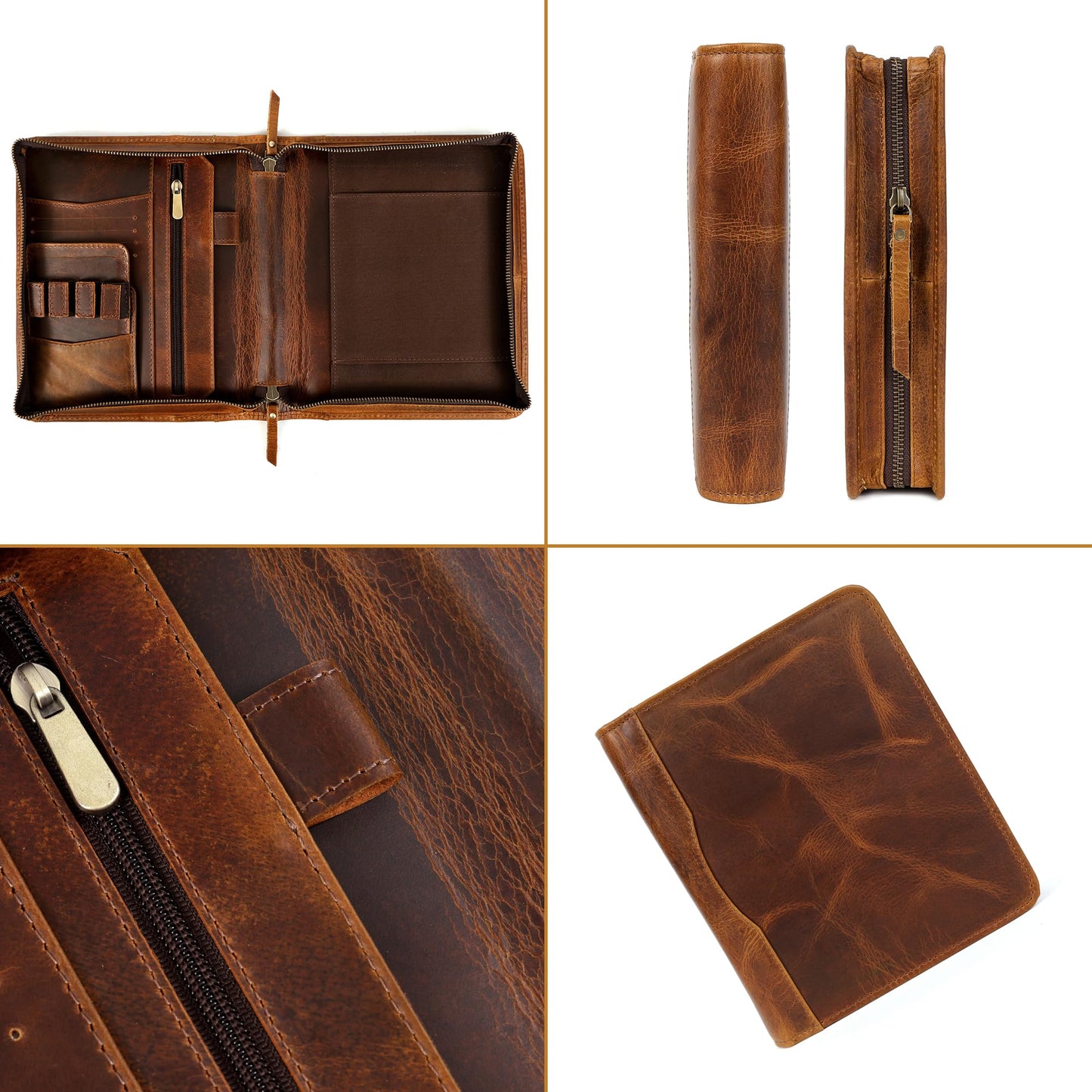 ELIZO Leather A5 Portfolio Padfolio Folio A5 Notebook Journal Cover Planner Binder Small Mens Business Work Folder Organizer (Antique)