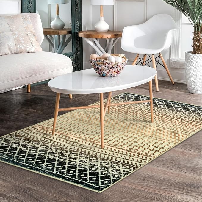 Moroccan Area Rugs 3x5,Ultra Soft Washable Rugs for Living Room, Low-Pile Non-Slip Retro Distressed Brown Rug for Bedroom Entryway Kitchen Home Office Dorm