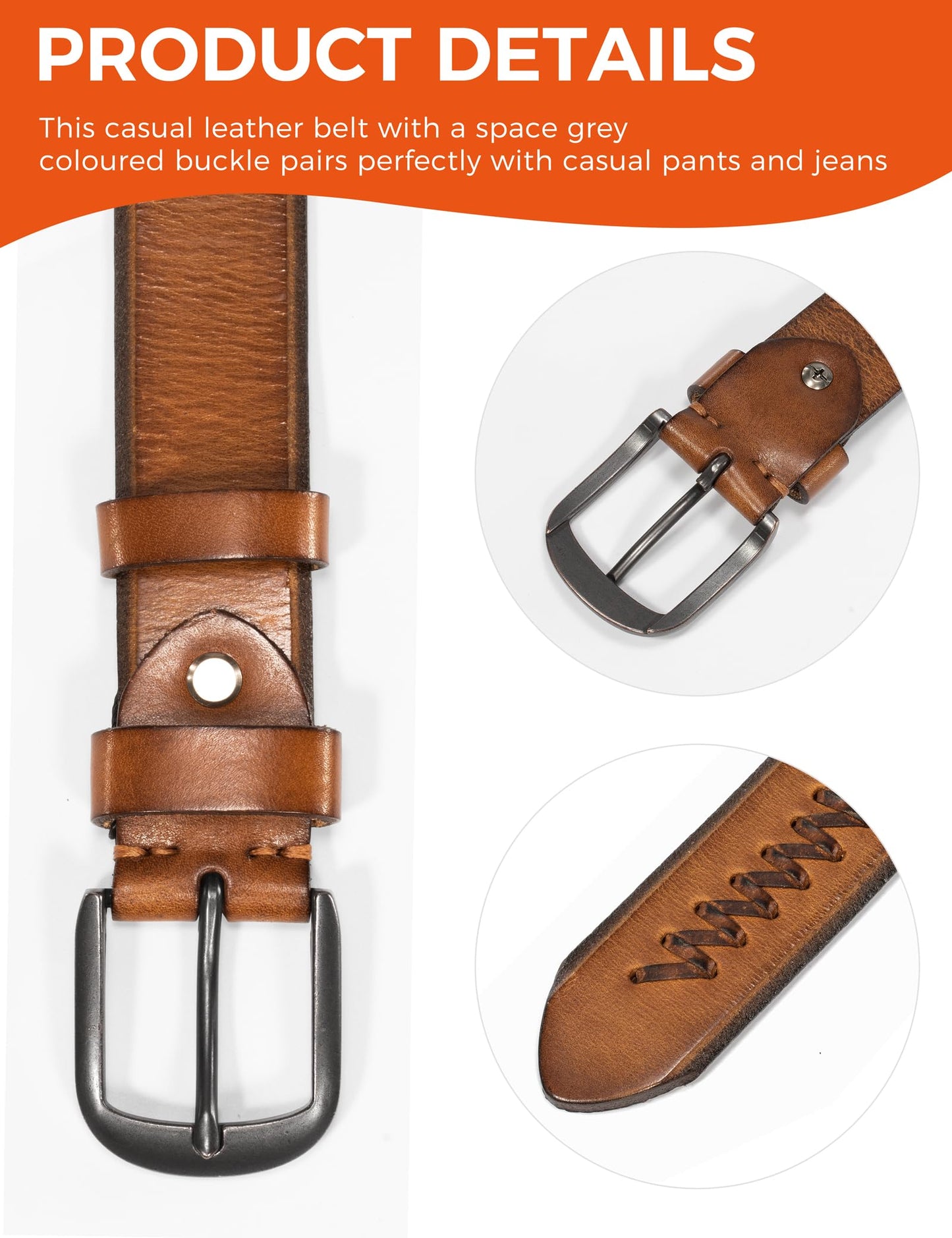 TYWestyles 1.3“ Women's Casual Leather Belt with Metal Buckle (Tan, L (Fits Waist 36-38))
