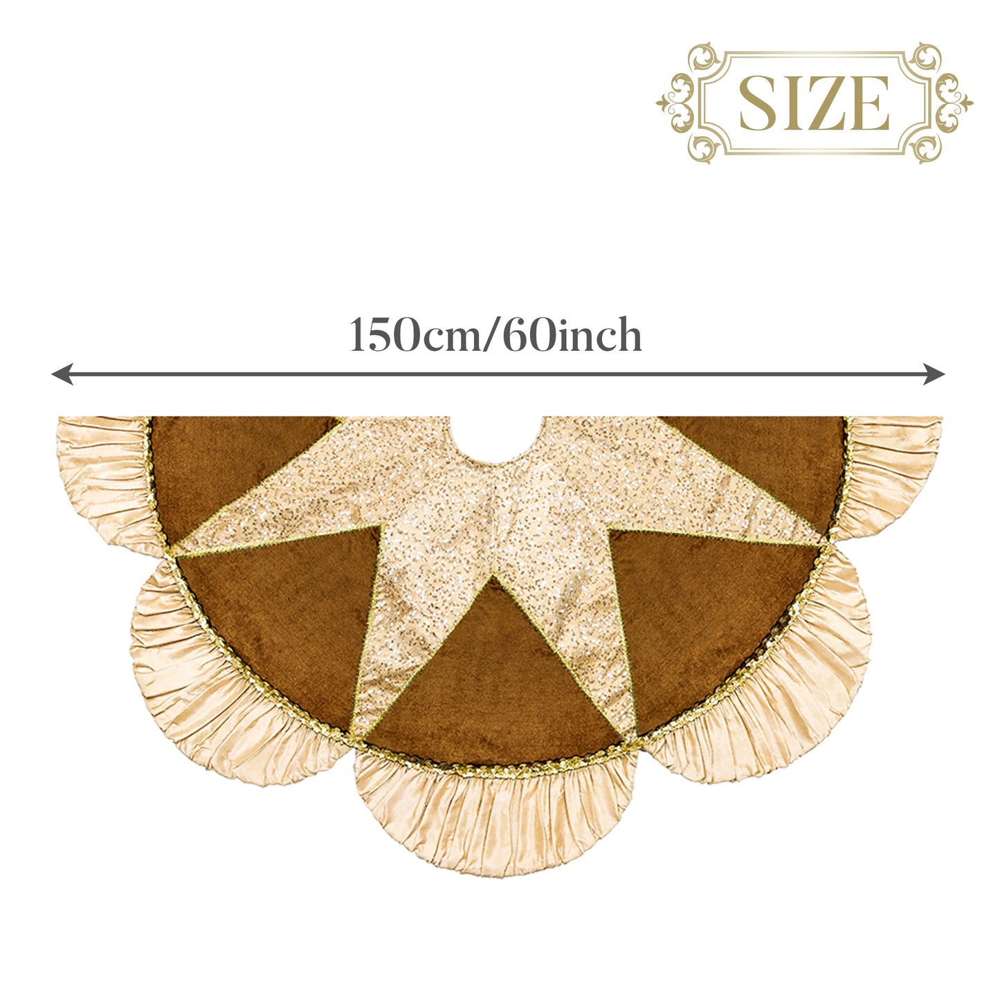 Valery Madelyn Christmas Tree Skirt for Tree Decorations, 60 inch Luxury Sparking Gold Large Xmas Velvet Tree Skirt with Starshaped Sequins Pattern & Ruffle Trim for Chritmas Decor