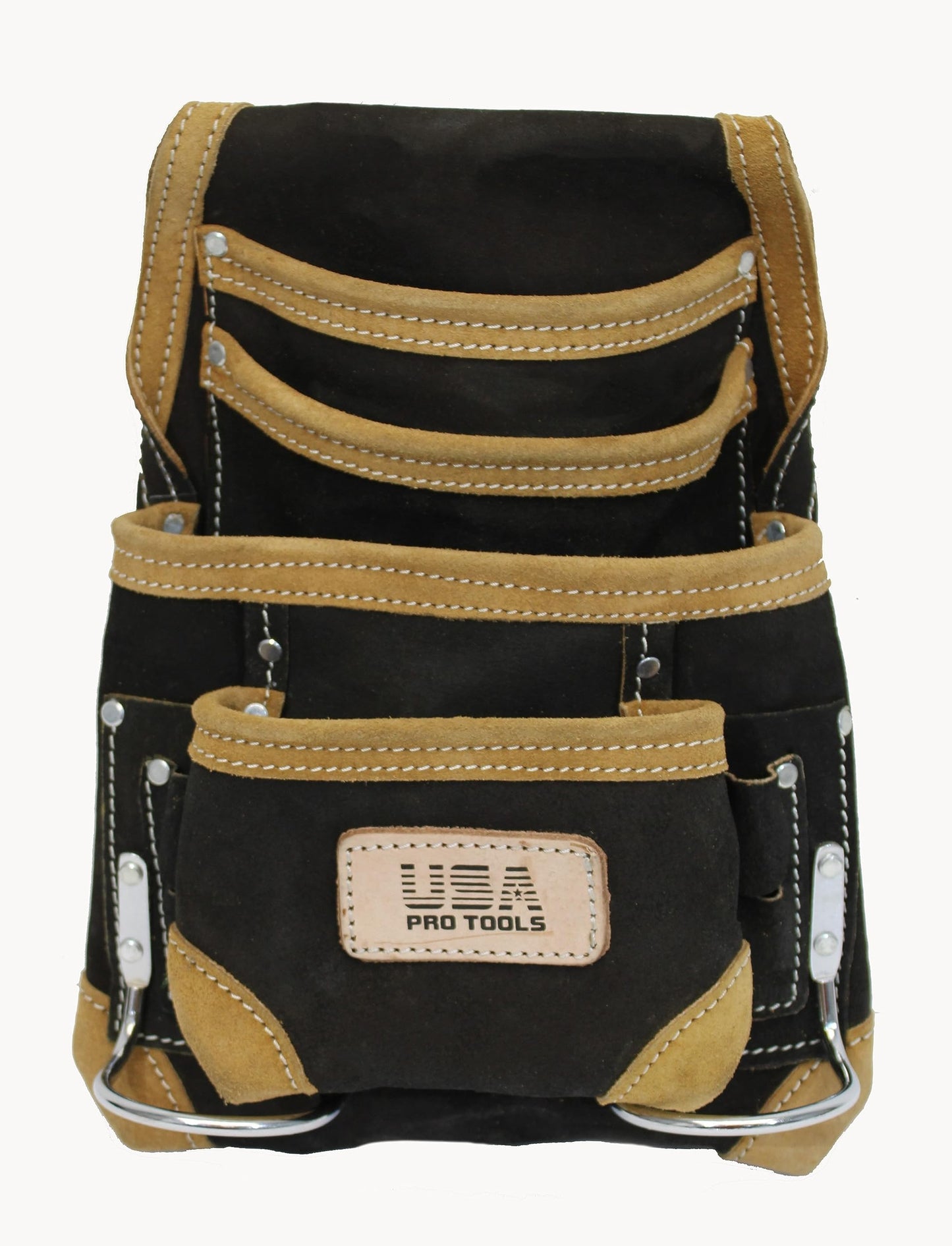 USA Pro Tools Suede Tool Pouch | 10 Pocket Leather Tool Pouch | Carpenters Nail & Tool Pouch Bag (Black)