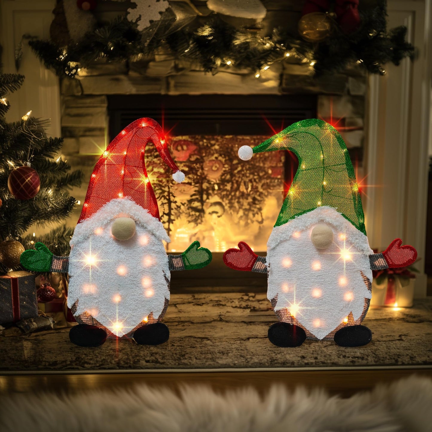 TW SHINE Set of 2 Lighted Christmas Gnomes Decorations, 50L 2 FT Stack-able Gnome Christmas Decor for Indoor Outdoor Festive Xmas Holiday Garden Yard Lawn