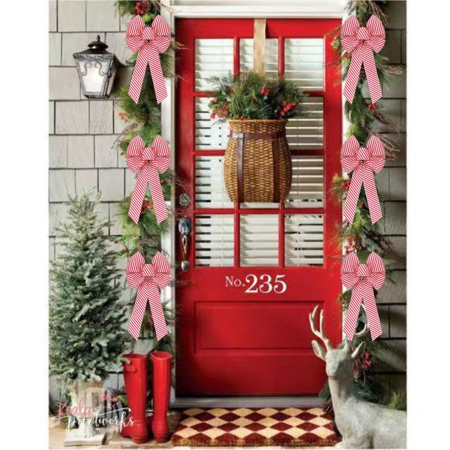 Meseey 2 Pcs 16 x 8 Inch Large Christmas Candy Red Bows Wreaths Peppermint Bow for Gift Wrapping Tree Topper Front Door Home Decorations