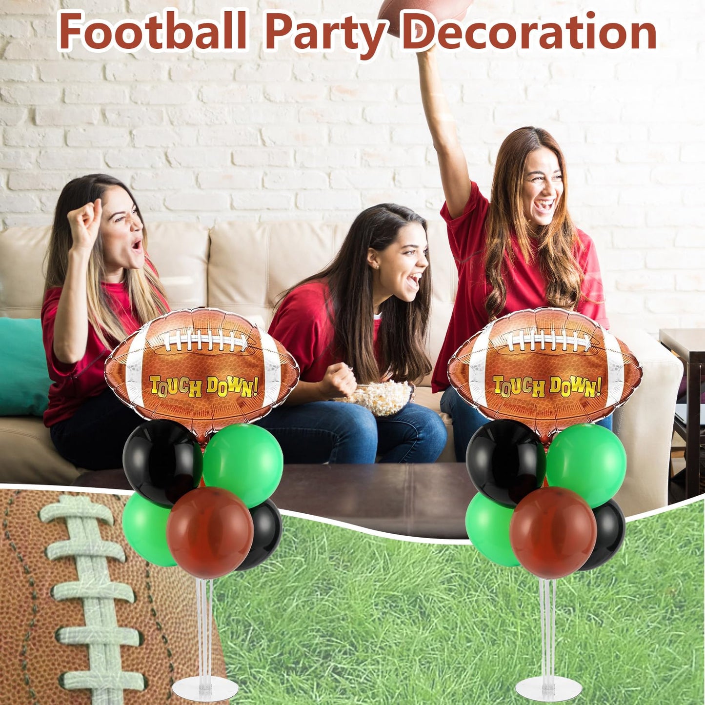 4 Sets Football Party Balloons Stand Kit with Rugby Ball Foil Balloons Sport Football Party Balloon Centerpiece for Tables for Game Sports Football Birthday Baby Shower Decoration