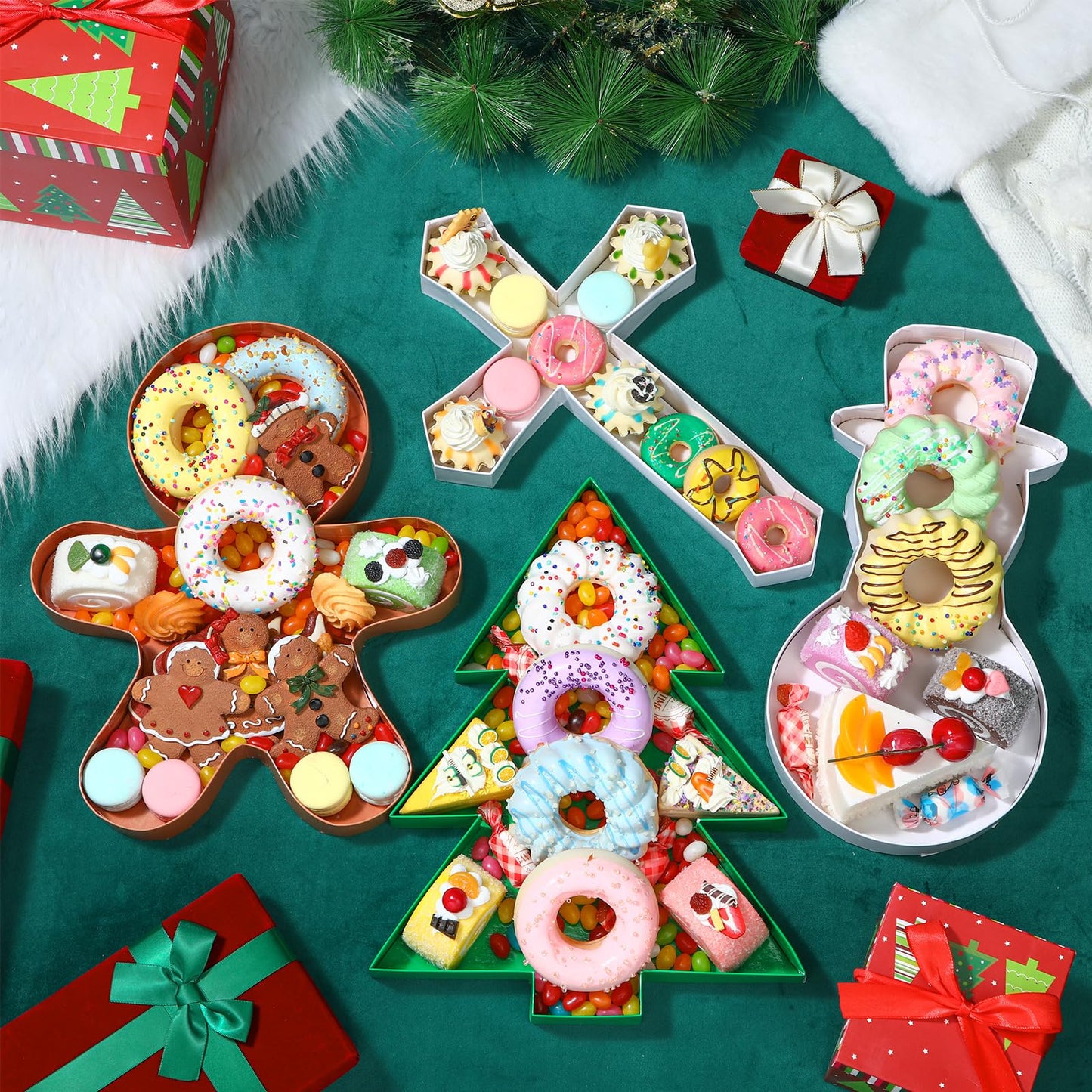 Dunzoom Large Christmas Cardboard Letter Charcuterie Box 12'' Fillable Tray Charcuterie Box for Christmas Party Decorations Chocolate Candy Cupcake Container(Christmas tree)