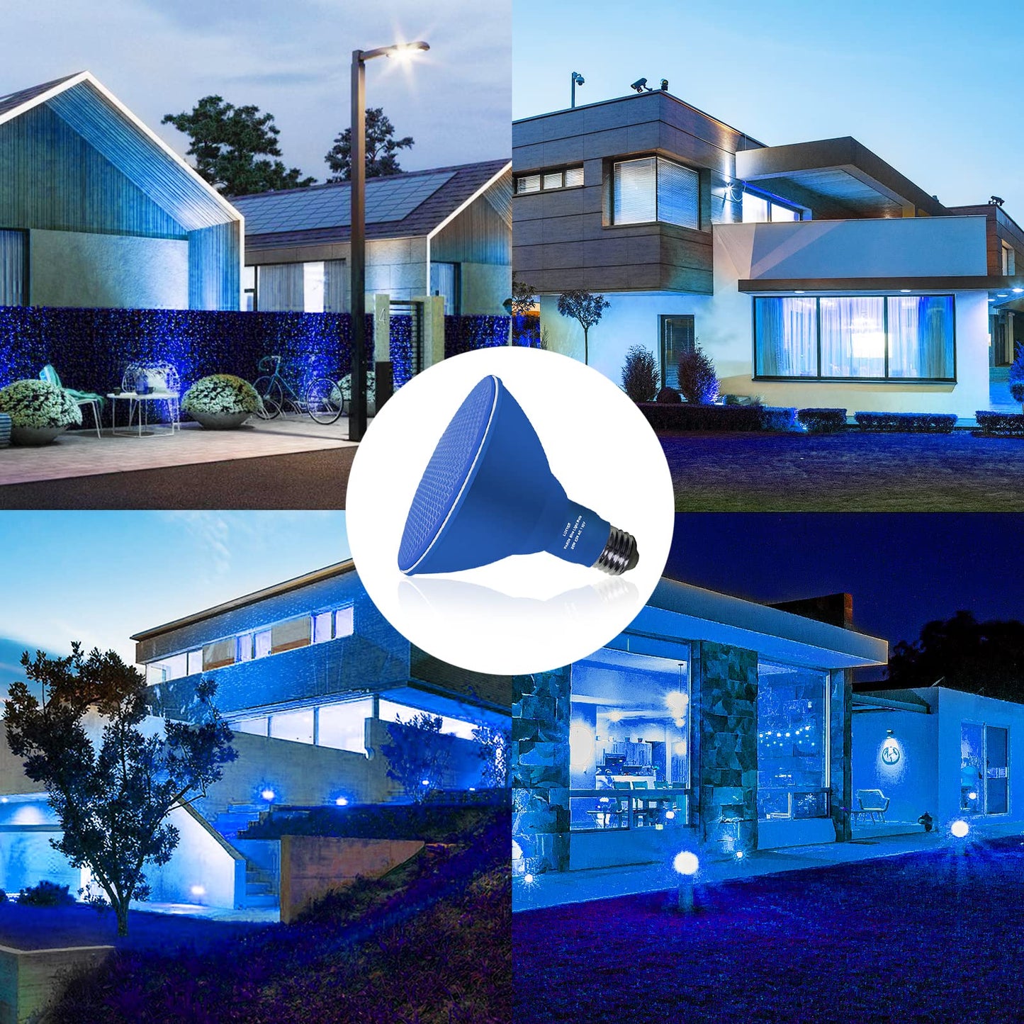 LOXYEE PAR38 Flood Blue Light Bulbs,4 Pack Dimmable,E26 Base Blue Flood Light Outoor(20W Replace to 200W),Halloween Light Bulb for Outside,Christmas,Holiday Lighting