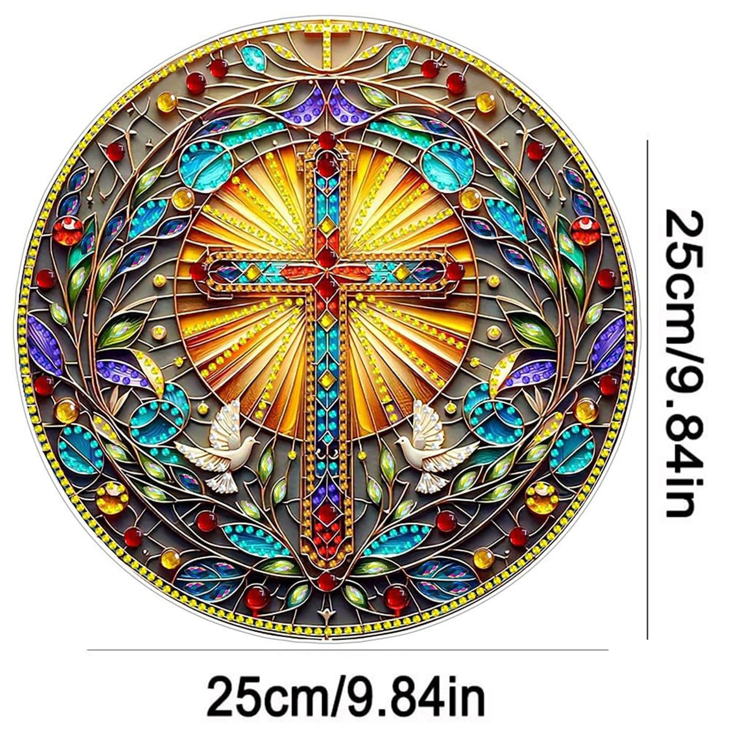 DIY Acrylic Diamond Art Painting Wreath Kits Special Shaped Rhinestone 5D Diamond Art Window Pendants Home Garden Wall Hanging Kits Hanging Ornament (Cross-1)