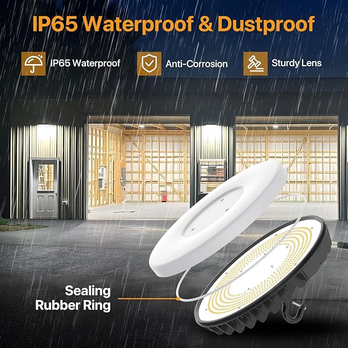 Smart High Bay Led Shop Lights 200W - Micware Motion Sensor 24000LM UFO LED High Bay Light with Multi-Function Remote, 10%-100% Dimmable IP65 Waterproof 5000k Garage Lighting (New Remote)