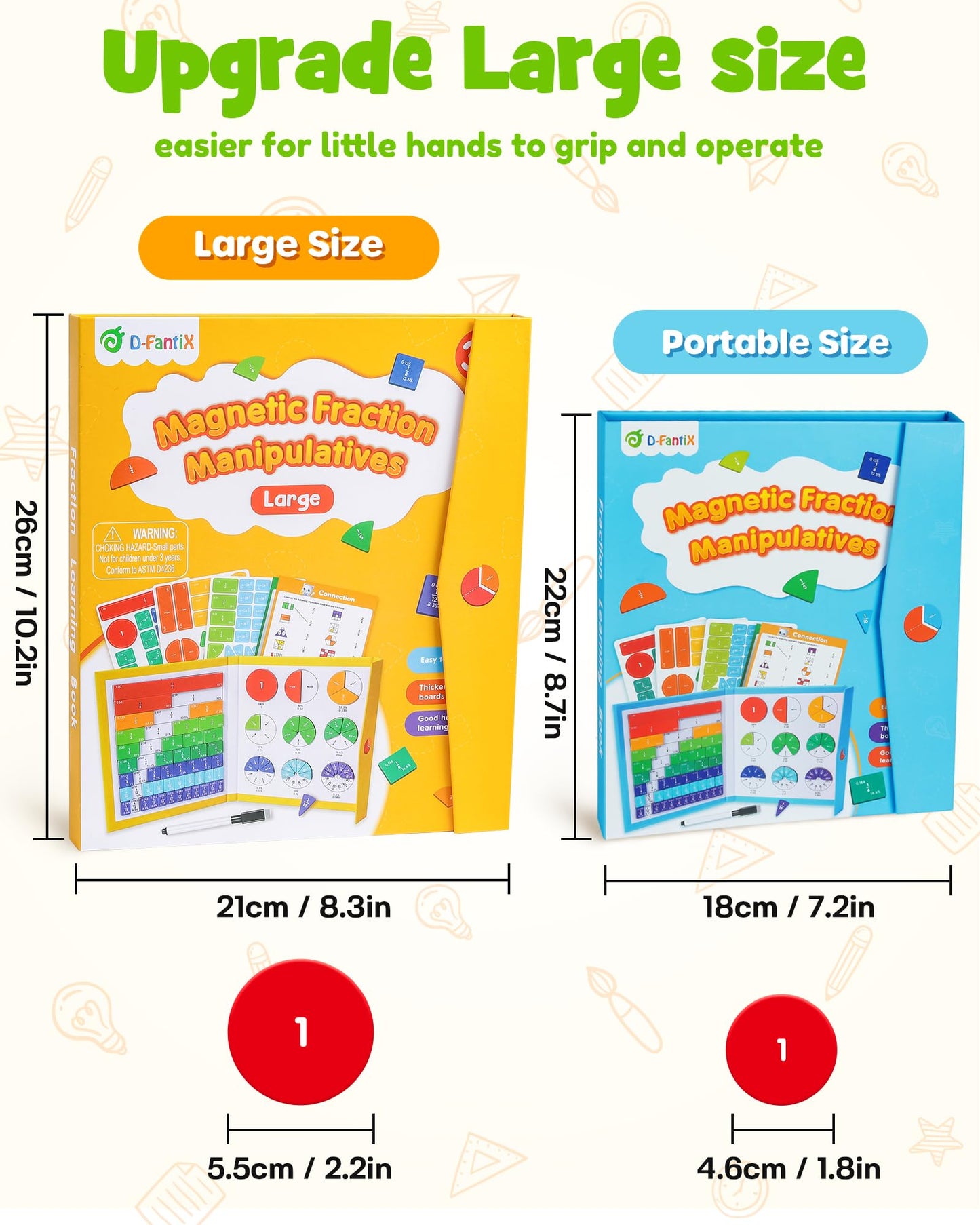 D-FantiX Large Magnetic Fraction Demonstration Book, Magnetic Fraction Tiles & Fraction Circles Set with Dry Erase Activity Card, Montessori Fraction Manipulatives Learning Toys for Kids