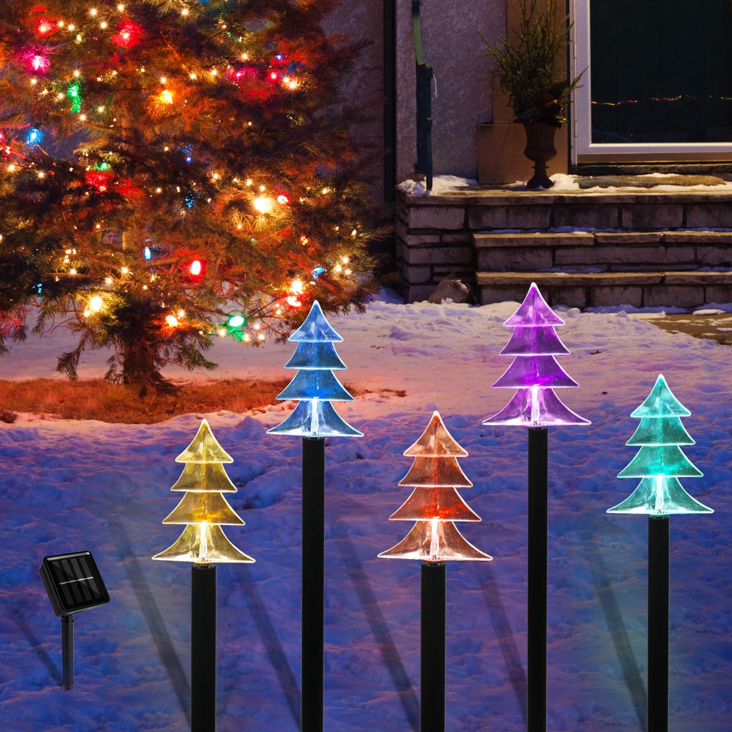 ILLUMINEW Christmas Solar Pathway Lights, Set of 5 Waterproof Landscape Christmas Lights, Stake Christmas Decorations, LED Lights for Yard Lawn Patio Walkway Decor