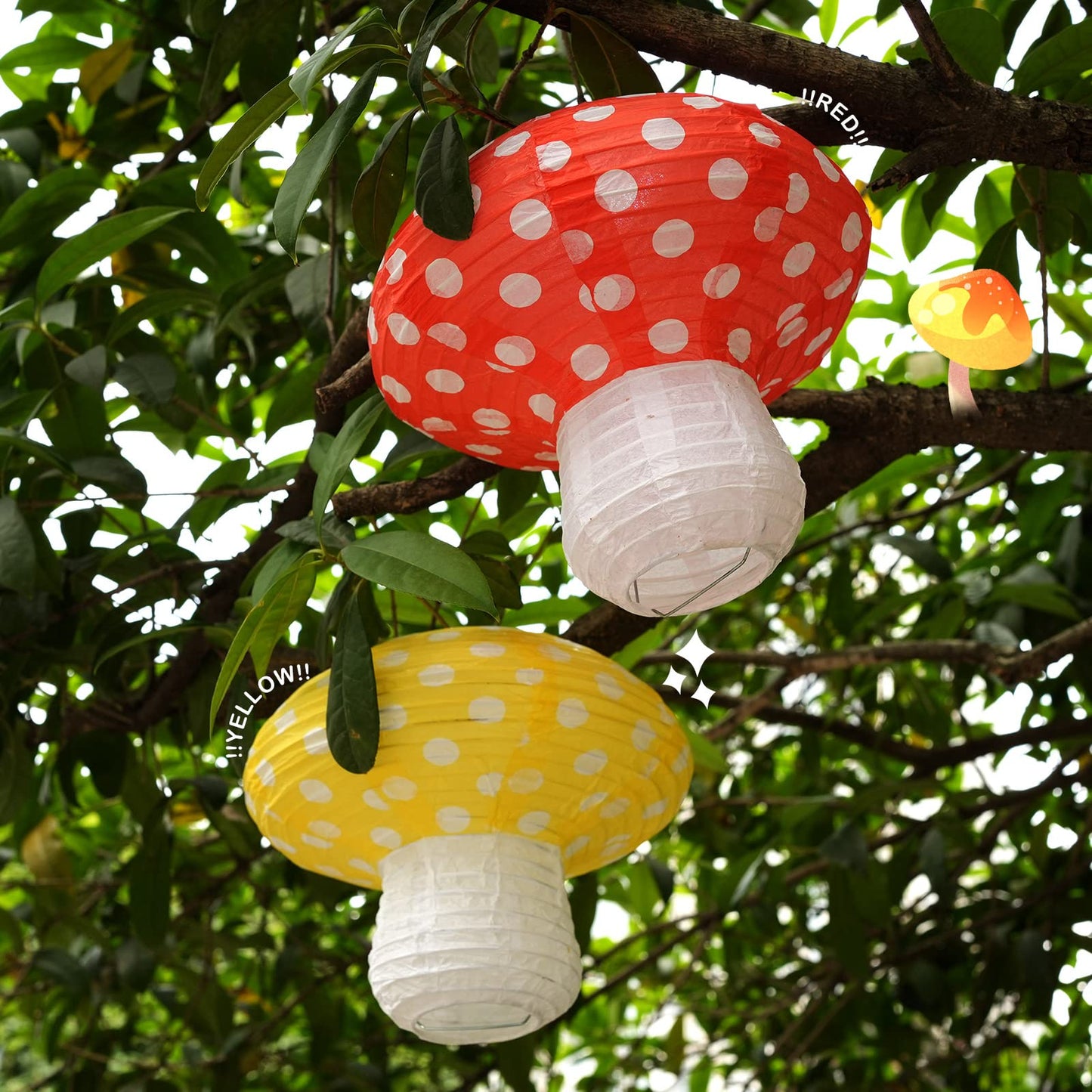 6Pack Mushroom Paper Lanterns, Cynzia Large Paper Lanterns Wonderland Forest Jungle Theme Hanging Ornament, 3D Mushroom Decor Foldable Paper Lantern for Garden, Christmas, Party, Nursery