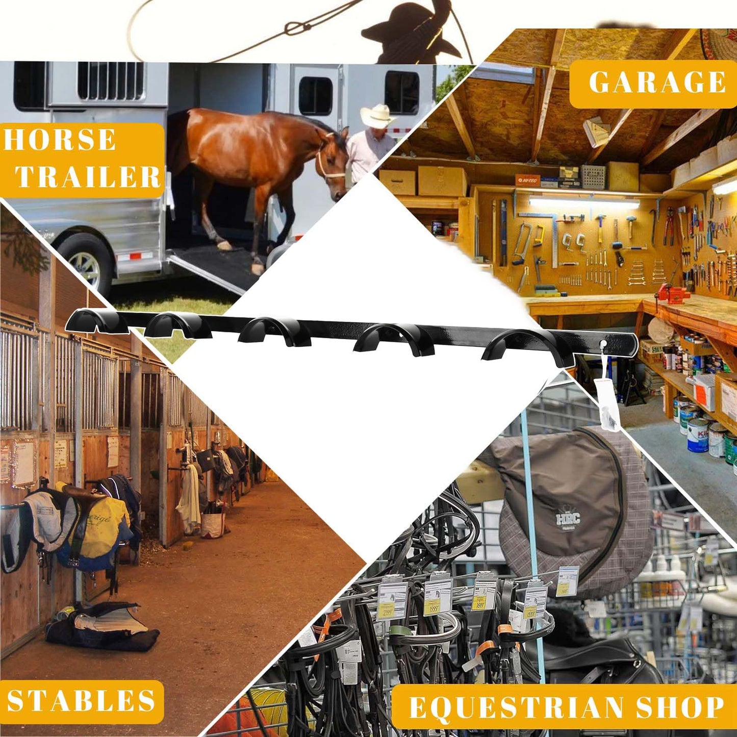 HDYEGY 2Pcs Wall Mounted 5 Spot Bridle Rack - Rounded Tack Rack for Hanging Horse Bridles, Halters, Reins