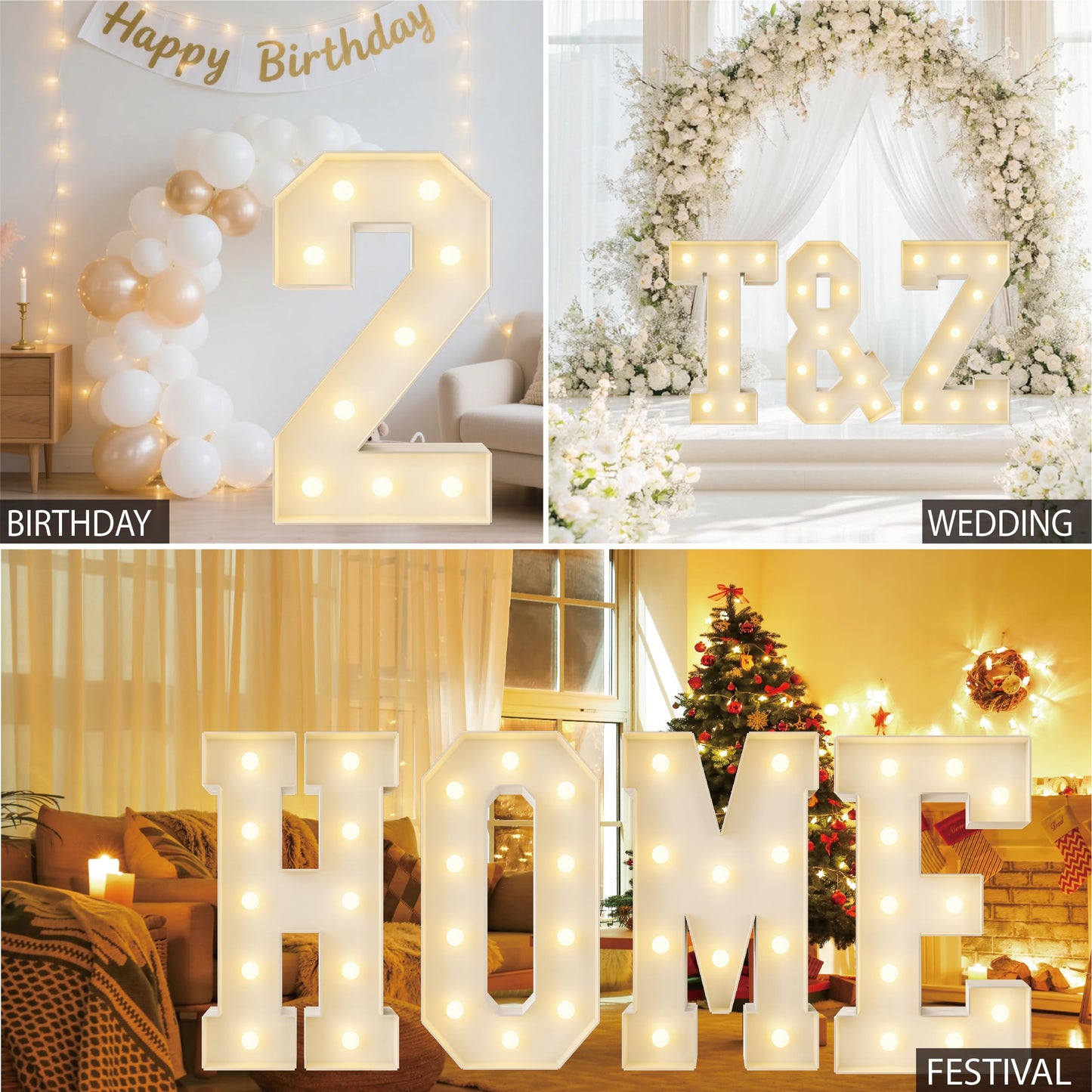 HXWEIYE Large marquee numbers 2, 3FT Big Light Up Number with light, Mosaic Balloon Frame, Pre-Cut Frame Giant Led Numbers for baby shower Birthday Party Bar Graduation Decor (Warm White)