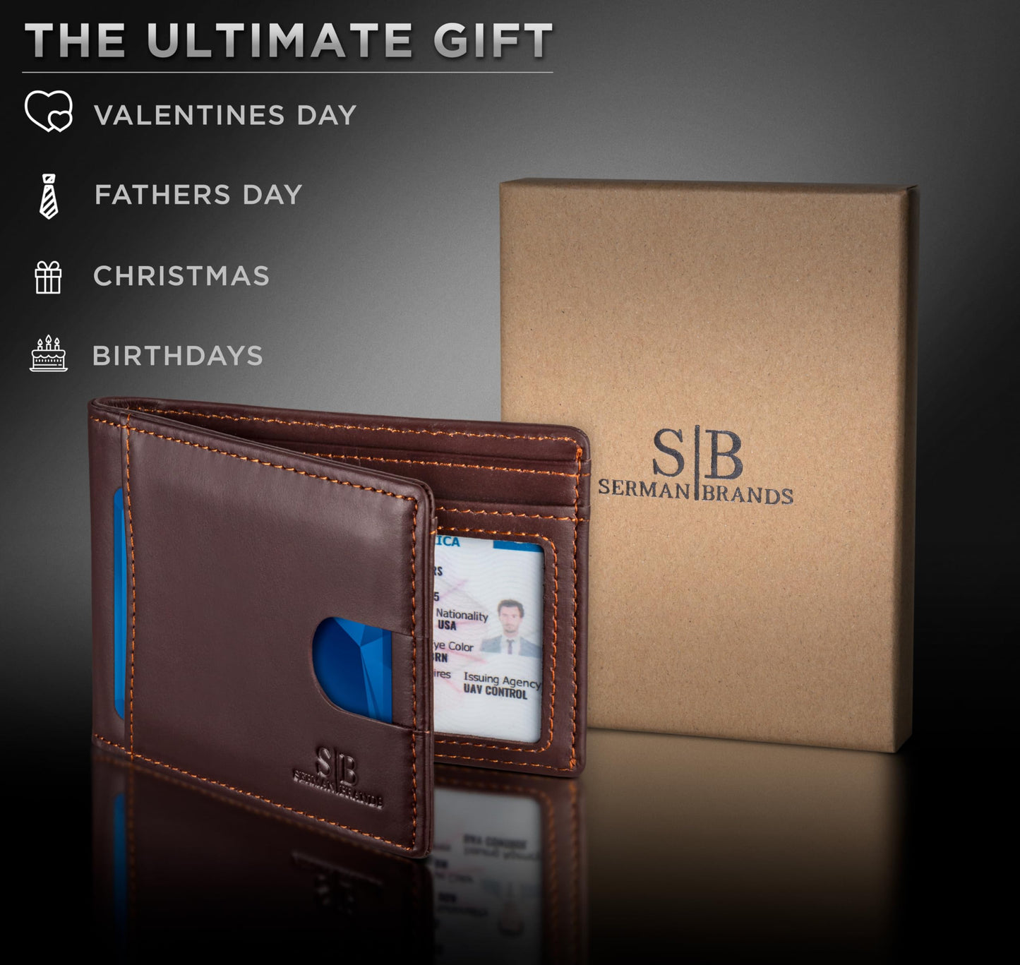 SERMAN BRANDS RFID Blocking Slim Bifold Genuine Leather Thin Minimalist Front Pocket Wallets for Men Billfold Wallet Men Gift (Melted Chocolate 2.0)