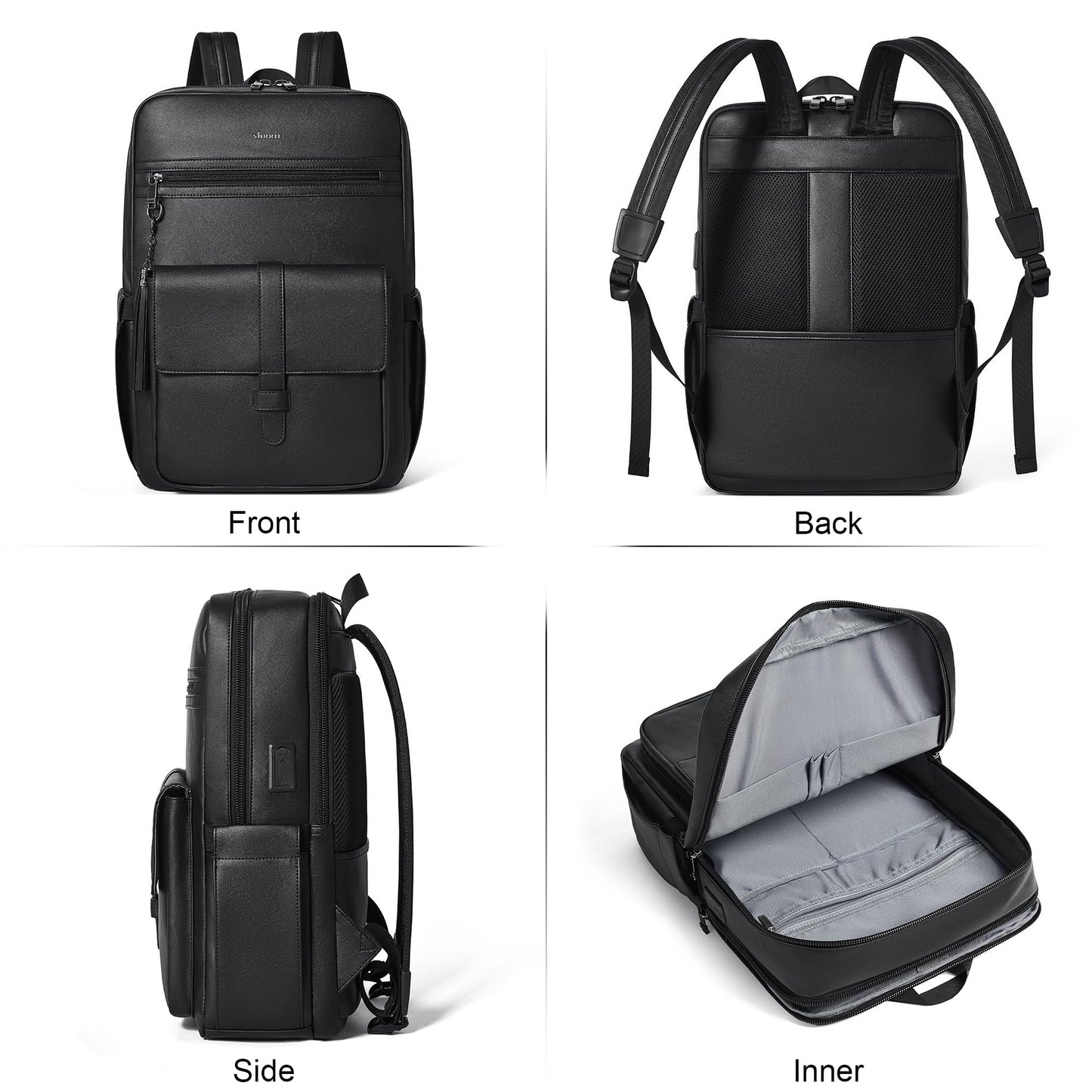 Shrrie 16 inch Vegan Leather Laptop Backpack with USB Charger,Smart Computer Backpack for Men and Women Business,Work,Office,College