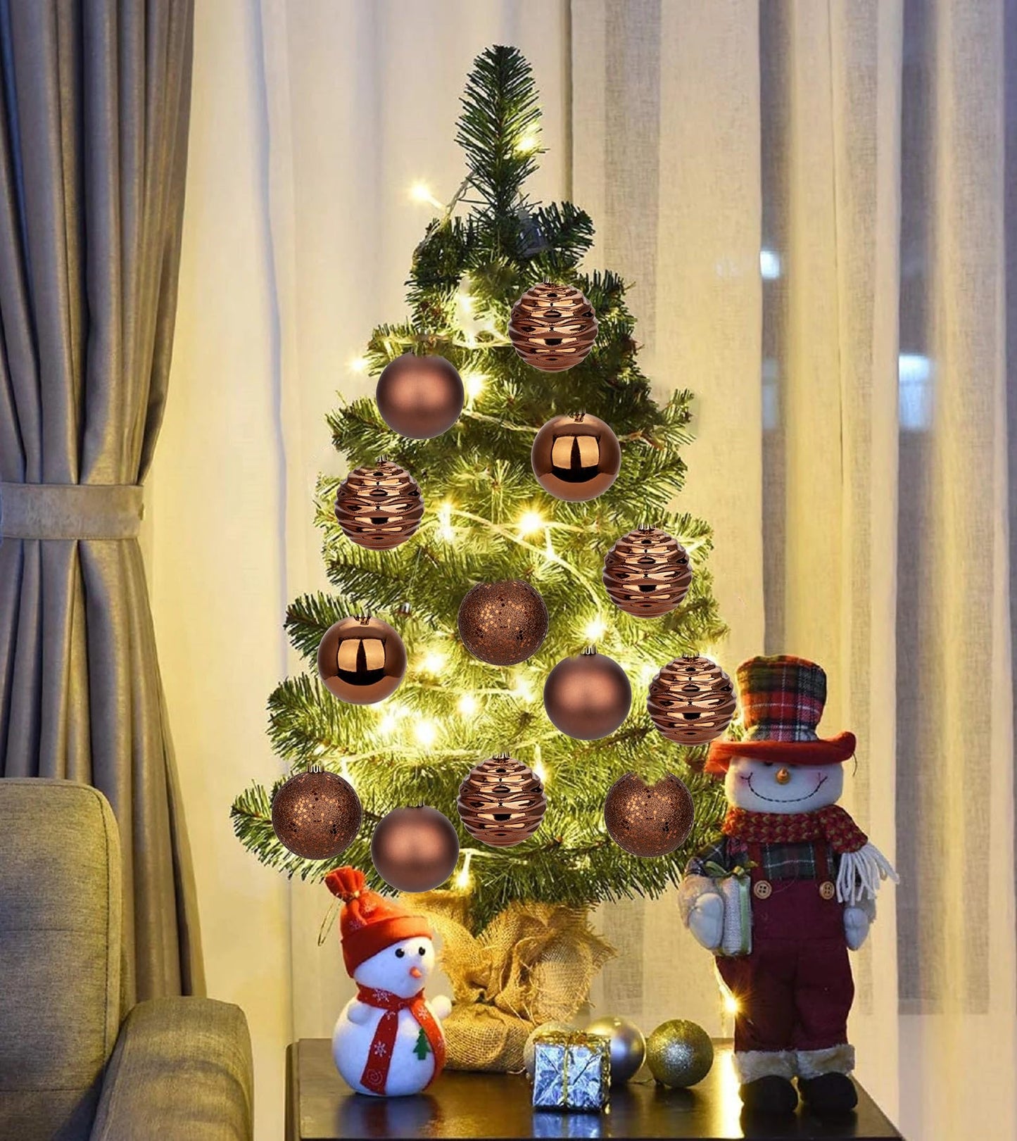 3.15" Bronze Christmas Ornaments for Christmas Tree 12 Pcs Medium Shatterproof Balls Christmas Tree Decorations Xmas Ornaments Balls with Hanging Loop for Wedding Holiday Party Wreath Home Decor