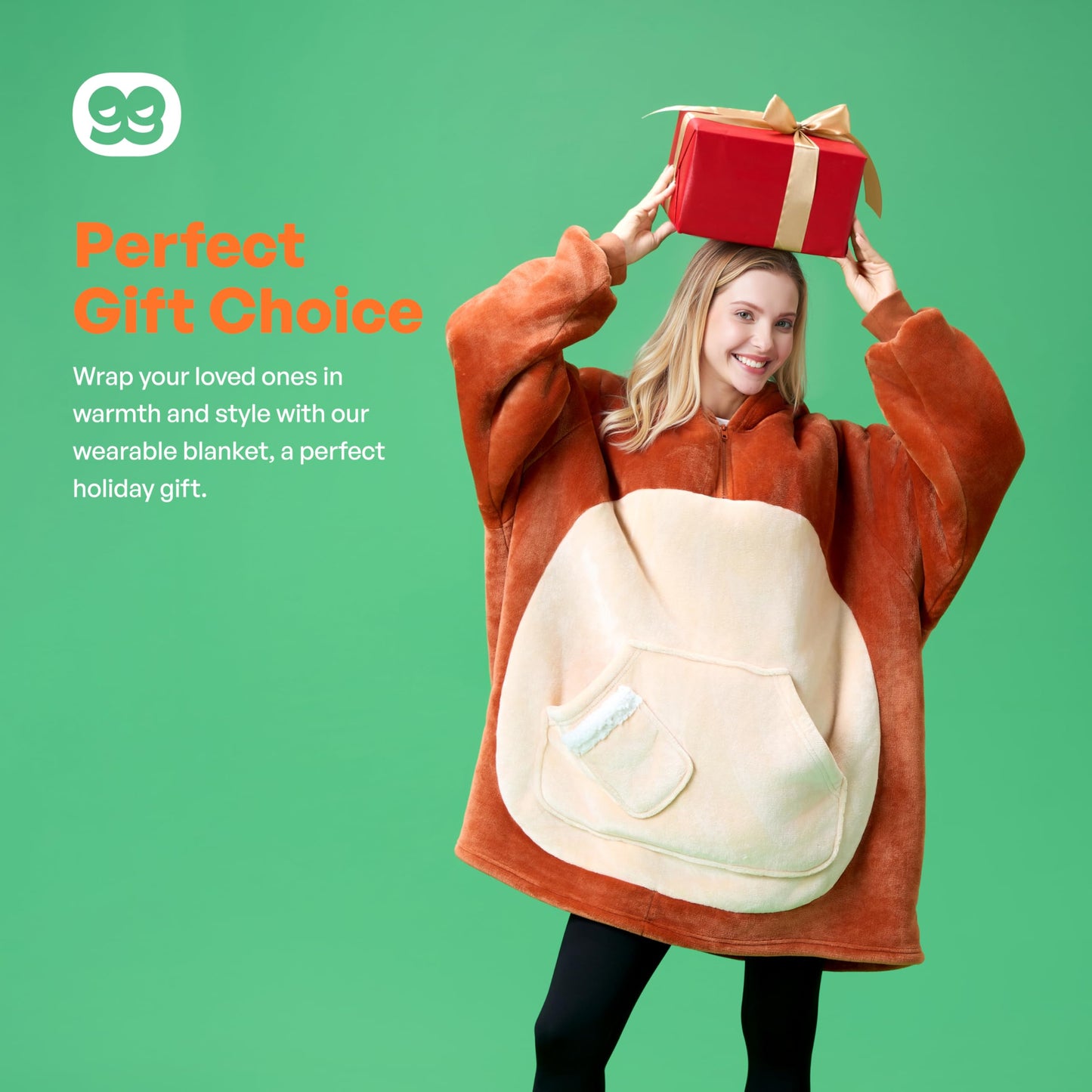 Giggling Getup Wearable Blanket Hoodie for Women Men Sherpa Fleece Hooded Blanket Sweatshirt Warm Cozy Sherpa Wearable Throw Oversized Hoodie with Giant Pocket & Sleeves for Adult Christmas Reindeer