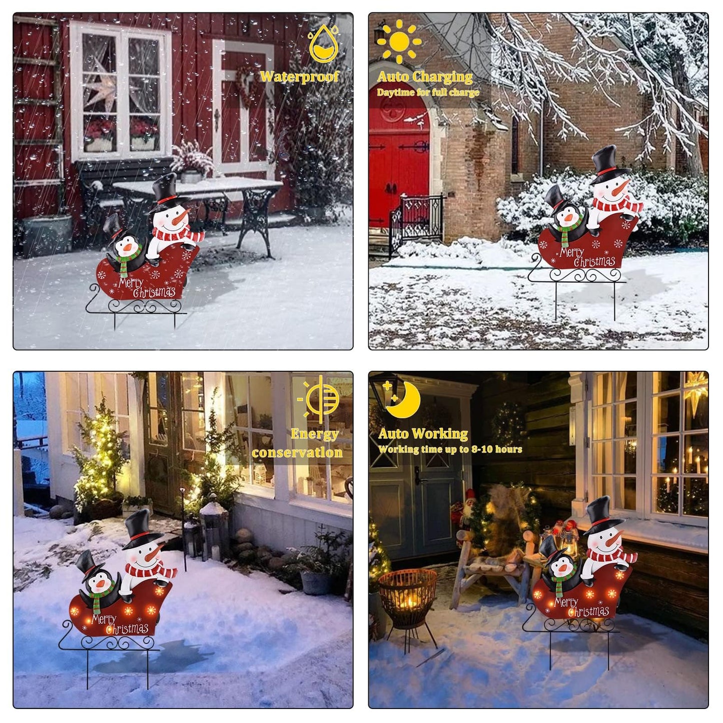 LIGHTSHINE Solar Metal Christmas Stakes Decor, Outdoor Christmas Decorations with Led Lights(2 Modes) for Porch, Lawn and Garden (Snowman and Penguin)