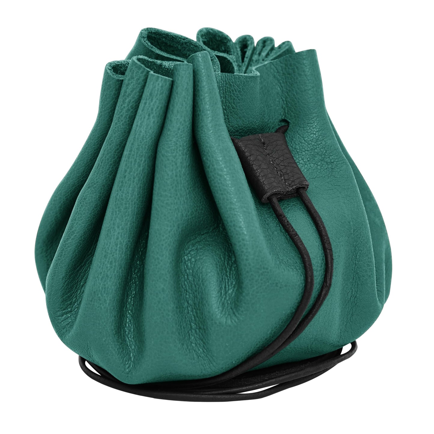 Mythrojan medieval leather pouch renaissance drawstring belt bag for larp, viking, cosplay, coin & jewelry waist purse- green, 4.9"x3.5"