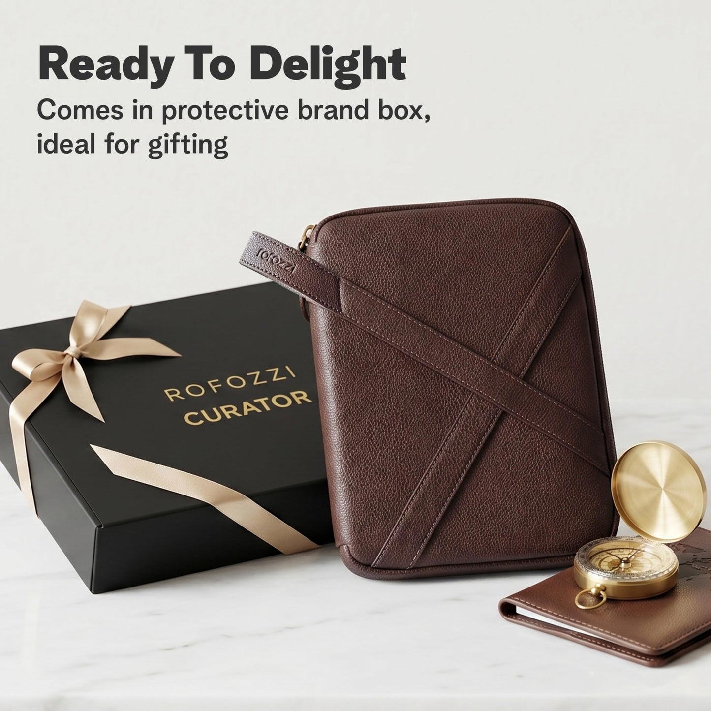 rofozzi Vegan Leather Tech Pouch for Travel, Electronics Organizer Case, Cord Organizer Tech Bag, Leather Passport Holder for Travel, Document Holder