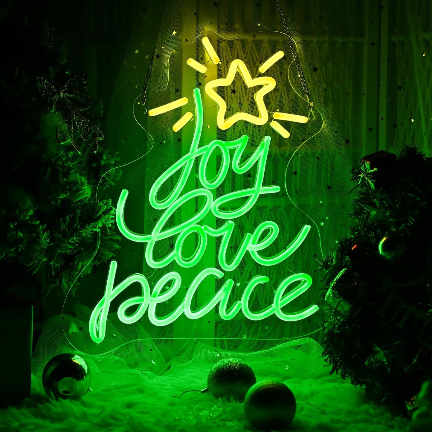 Christmas Tree Neon Sign, Xmas Trees Peace Love Joy Christmas Decoration, USB Powered Led Merry Christmas Neon Light Up Sign for Wall Decor, Xmas Led Sign for Home Holiday Gift New Year Party Backdrop