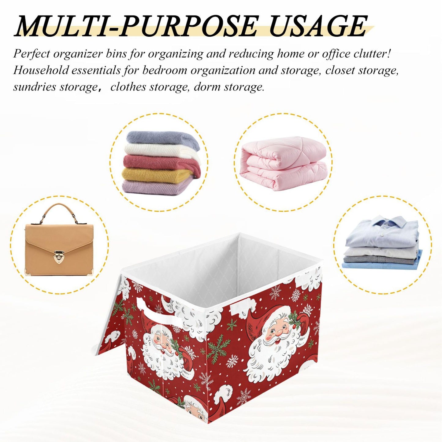 xigua Christmas Santa Claus Storage Bins with Lids and Carrying Handle,Foldable Storage Boxes Organizer Containers Baskets Cube with Cover for Home Bedroom Closet Office