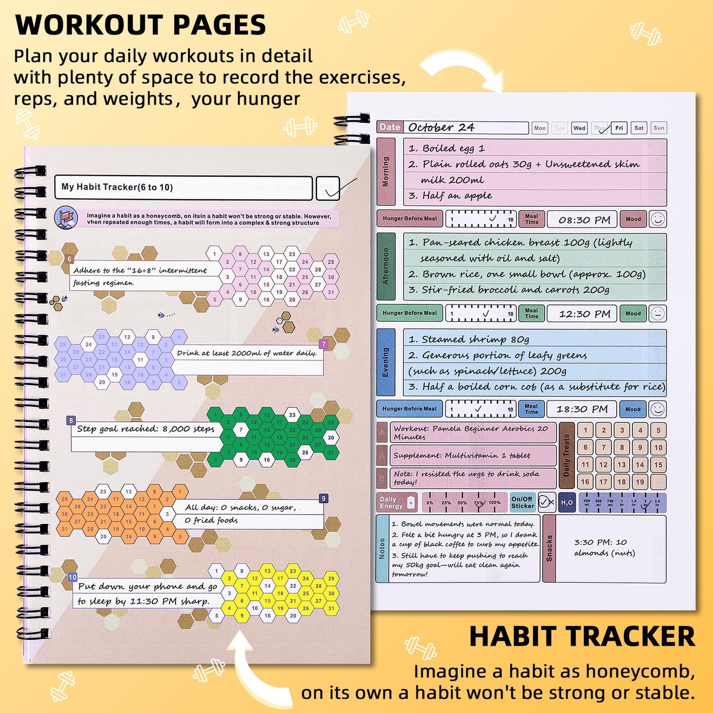 Fitness Journal - Food Journal for Women & Men Planner Log Book, Workout Journal for Track Weight Loss, Muscle Gain, Home Gym Exercise, Daily Nutrition, 5.8 x 8.2"
