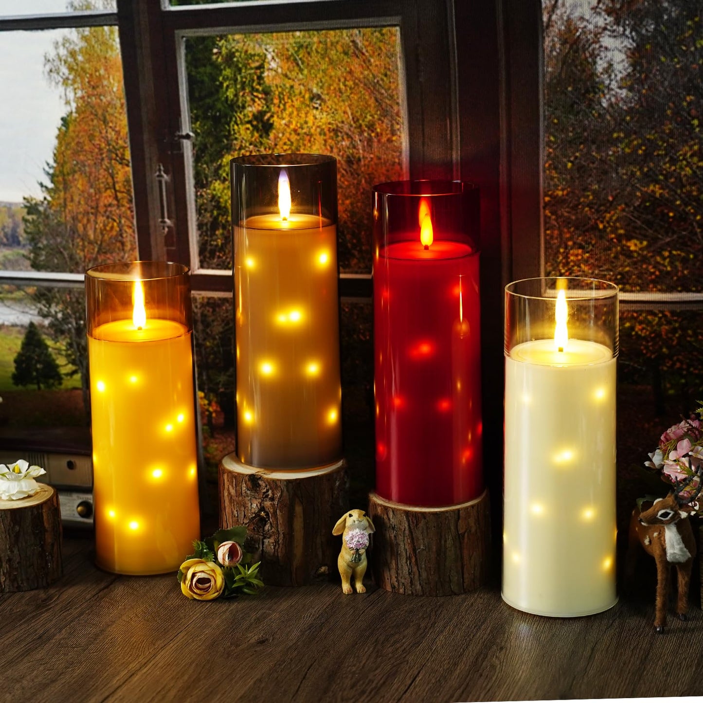 kakoya 11" x 4" Large Outdoor Waterproof Flameless LED Candles with Remote and Timer,Acrylic Pillar Candles Battery Operated with Embedded Star String for Porch,Patio,Outdoor Decor,Set of 2(Ivory)