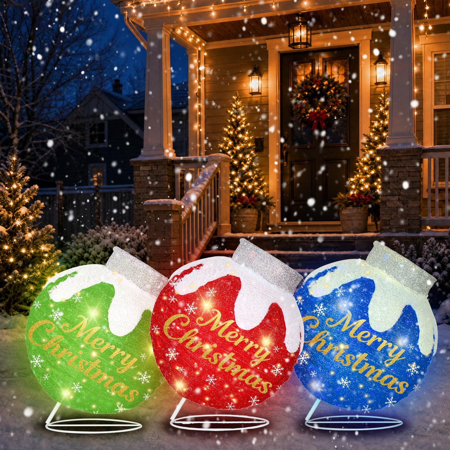 Outdoor Christmas Ball Ornaments, Collapsible Pop-Up Lighted Christmas Decorations with 80 Bright LED Lights, 8 Light Modes, Weatherproof Large Holiday Ball Decor for Yard, Lawn, Home(Red/Green/Blue)