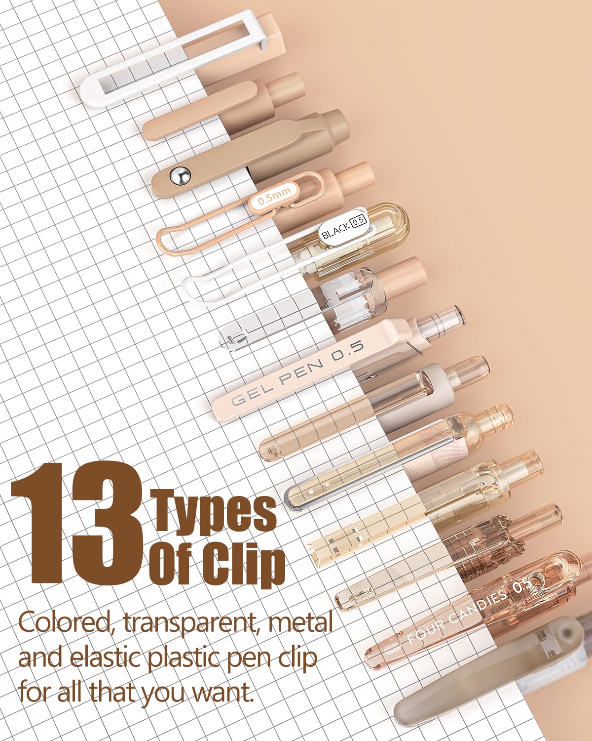 Four Candies Writing Ink Pens with Black & Brown Ink and 2Pack Highlighter, Retractable 0.5mm Smooth Fine Point Pens,Brown Pens for School, Office Girly Stationery Aesthetic Desk Accessories Set of 14