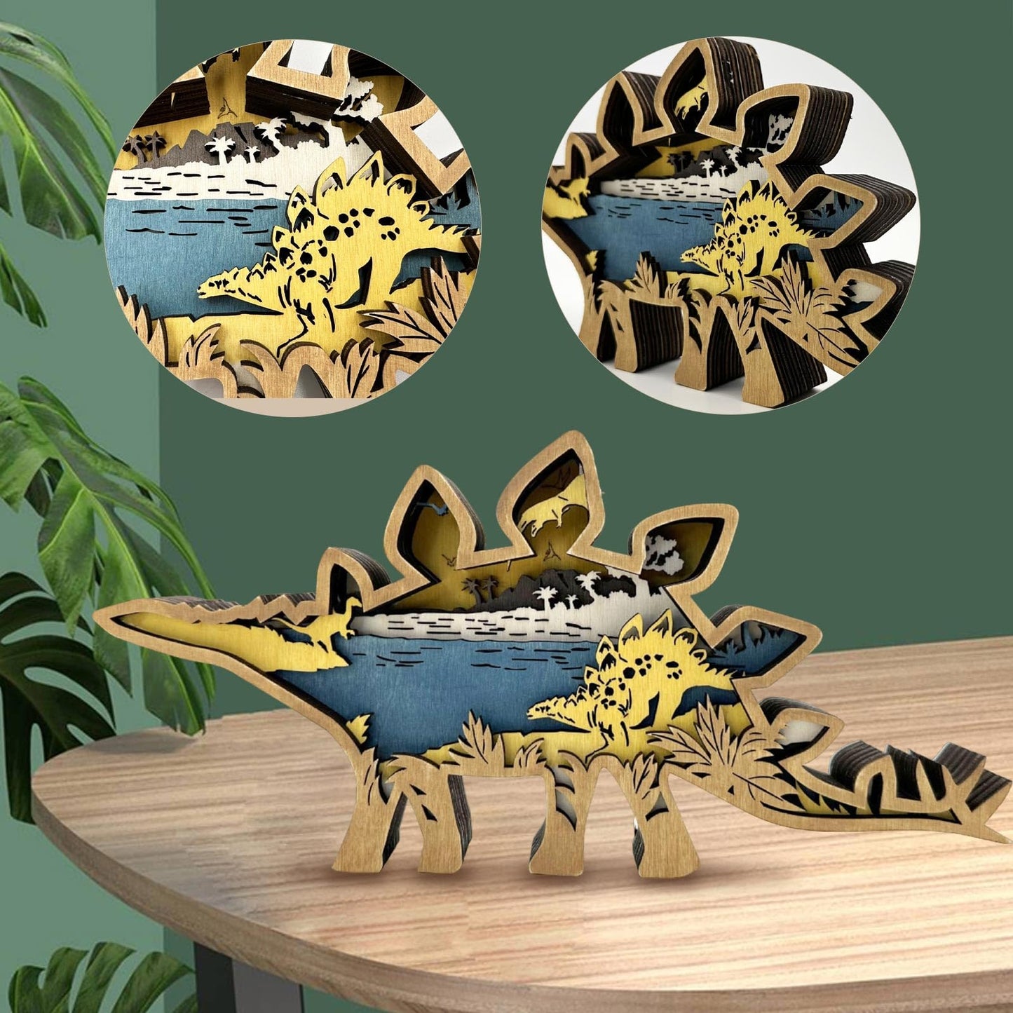 3D Wood Carving Lamp Home Creative Decorative, Funny Family Presents Ideas Christmas Living Room Office Decor Warm LED Night Lights Christmas Birthday Gift for Friend Son Dad Boys (Stegosaurus)