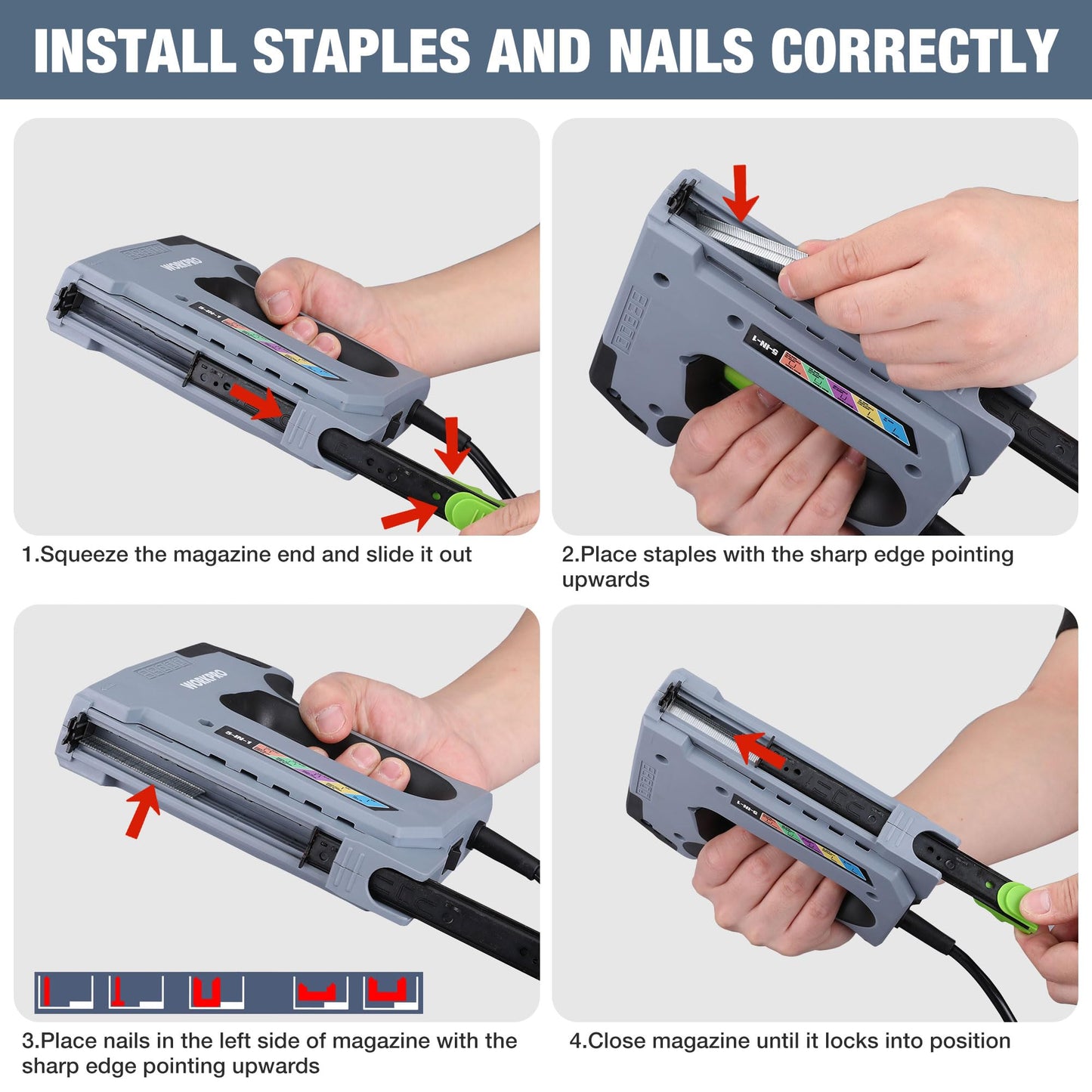 WORKPRO 5 in 1 Staple Gun,110V Corded Brad Nailer with 2000 Staples and Nails, Electric Staple Gun for DIY Project of Woodworking