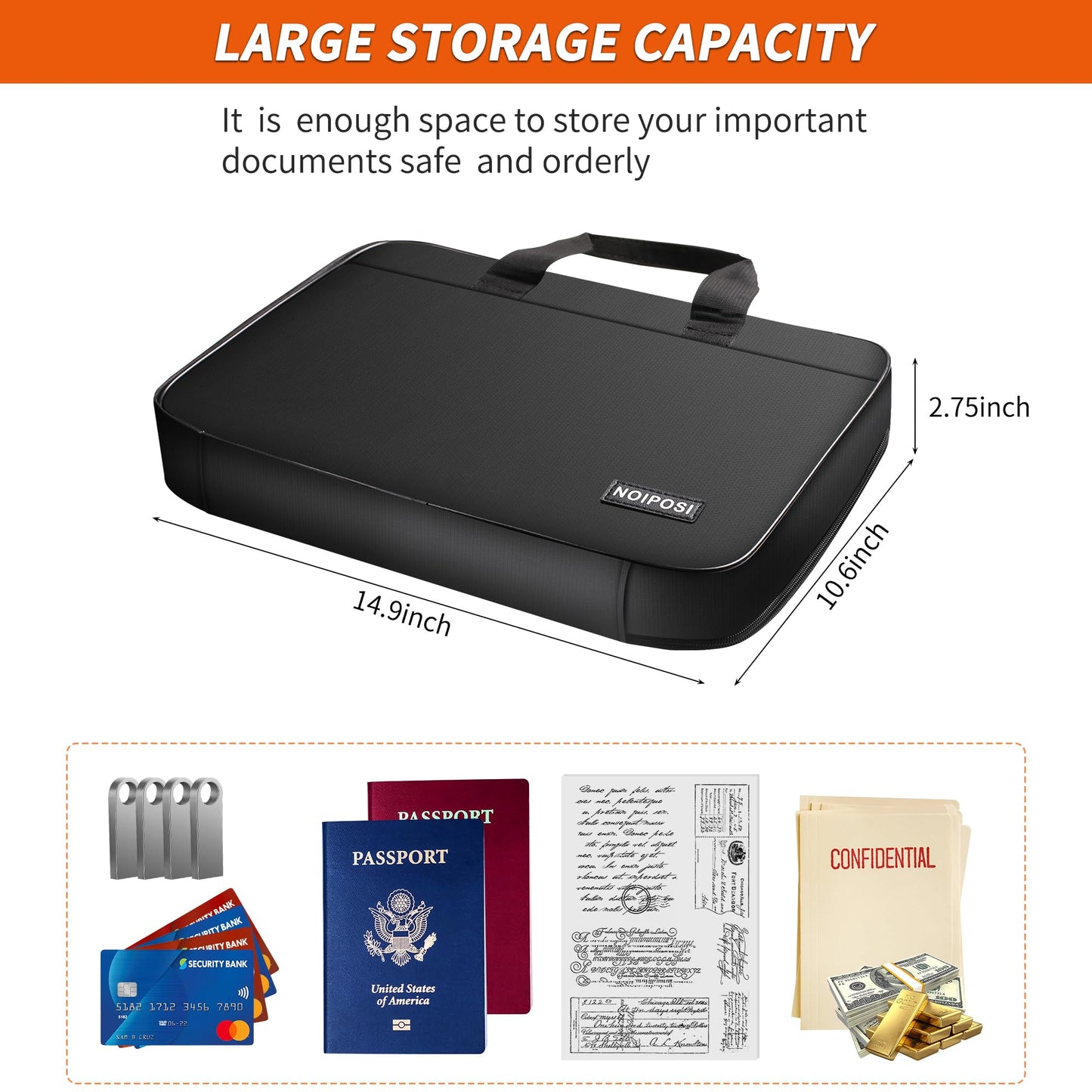 Noiposi Accordion Fille Organizer with Lock,Waterproof and Fireproof Document Folder with 13 Pocket,Fireproof Safe Document File Folder for Important Document,File Money and Passport