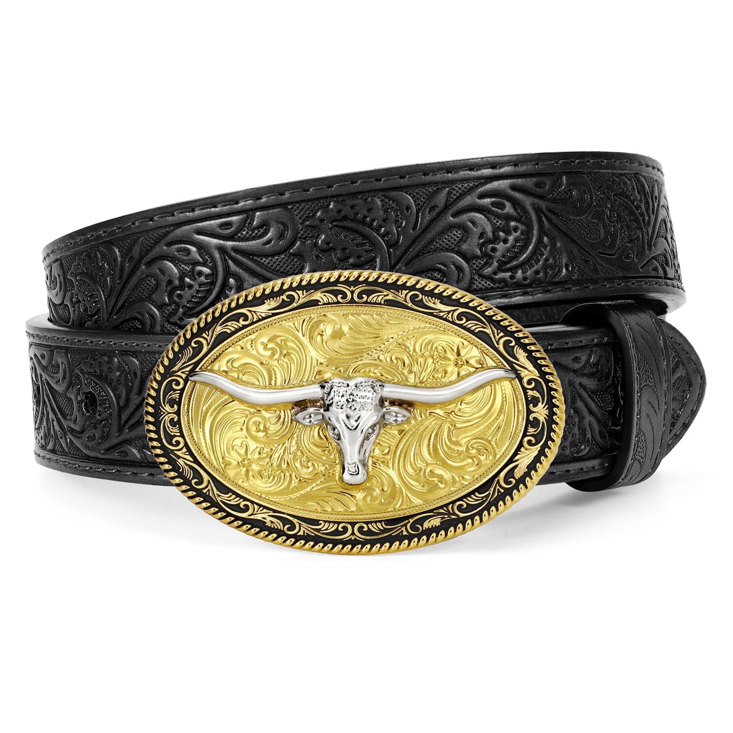 JKEEMI Kids Western Belt for Boys Girls, Embossed Genuine Leather Cowboy Cowgirl Belt for Jeans Pant Dresses Gift