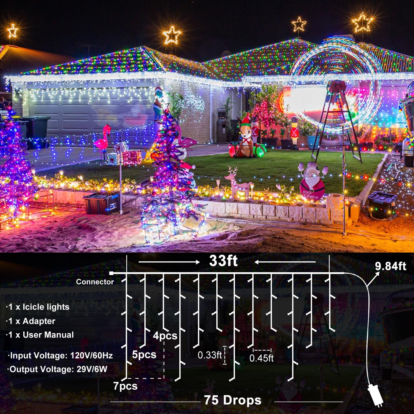 Icicle Christmas Lights Outdoor, 33ft 400 LED Icicle Lights for Outside, Plug in Twinkle Lights Indoor with 8 Modes Timer Waterproof for House Holiday Decor Wedding Christmas Decorations (Cool White)