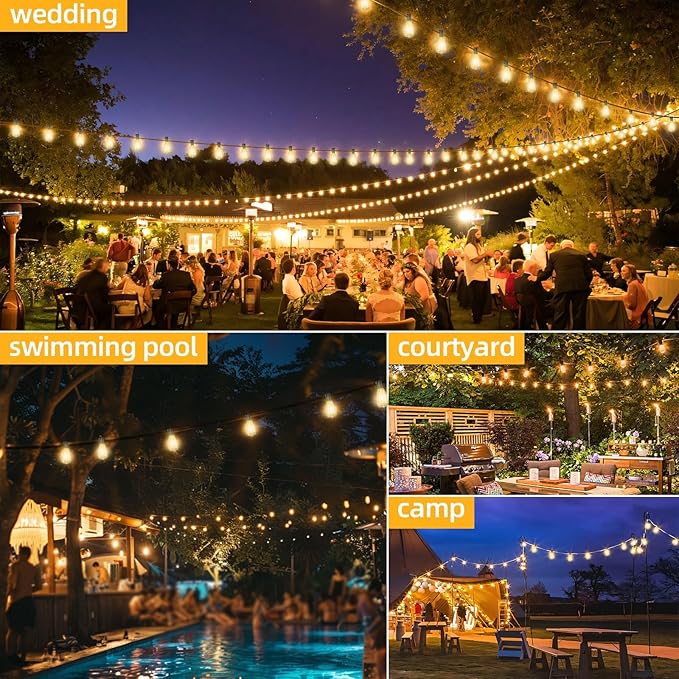50FT Outdoor LED String Lights,Vintage ST40 LED Bulbs (25+2 Spare),Shatterproof Plastic,E17 Socket,2700K Warm White-Ideal for Patio,Porch,Deck,Gazebo,Bistro,Backyard,Wedding&Party Décor