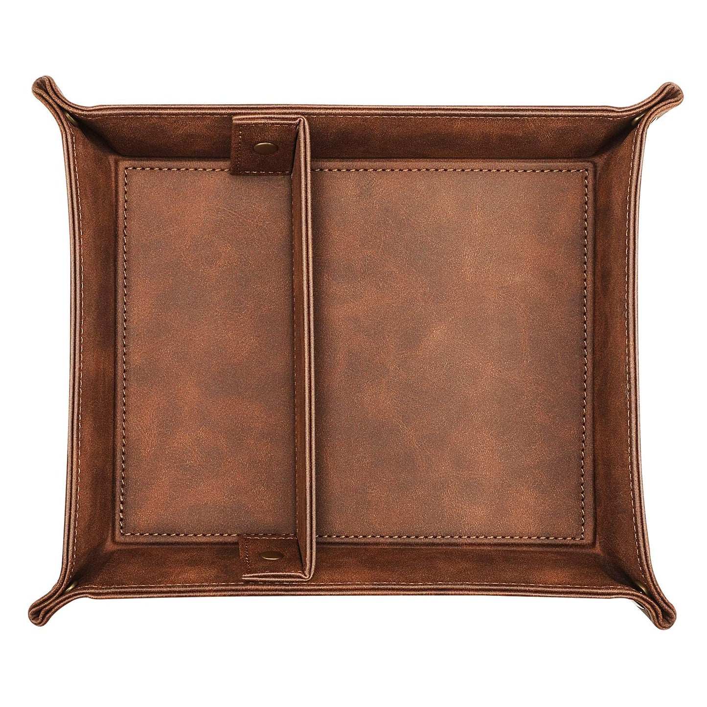 SITHON Valet Tray Desktop Storage Organizer, Removable 2 Compartments Catchall Tray Bedside Vanity Nightstand Caddy Holder Desk Storage Plate, Valentine's Day Gift, Brown