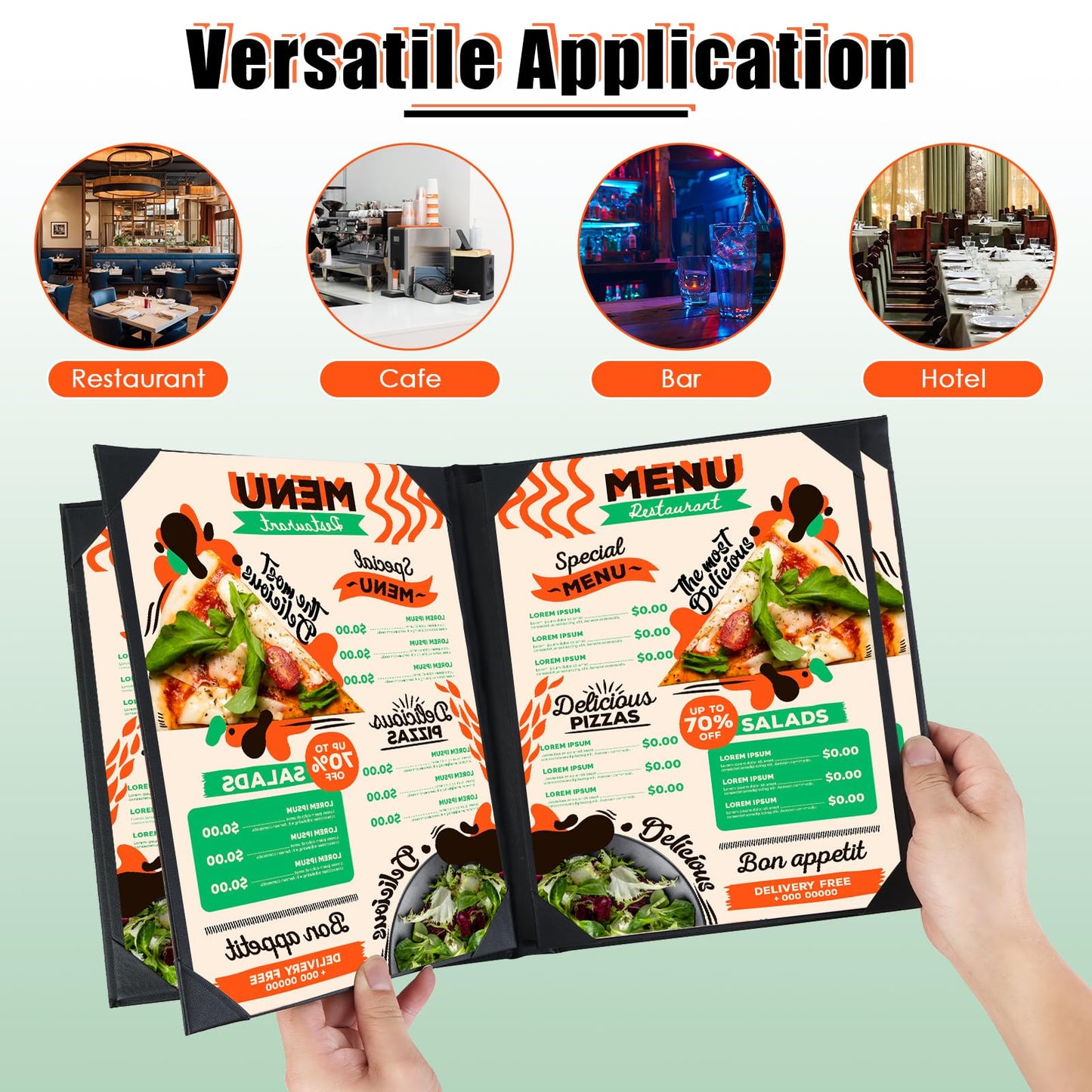 NATGAI 5 Packs Menu Covers 8.5" x 11", 6 View PU Leather Menu Cover Menu Holders, Waterproof 6 View Restaurant Menu Covers, Fit for Restaurant Bar Cafe Hotel Wine List