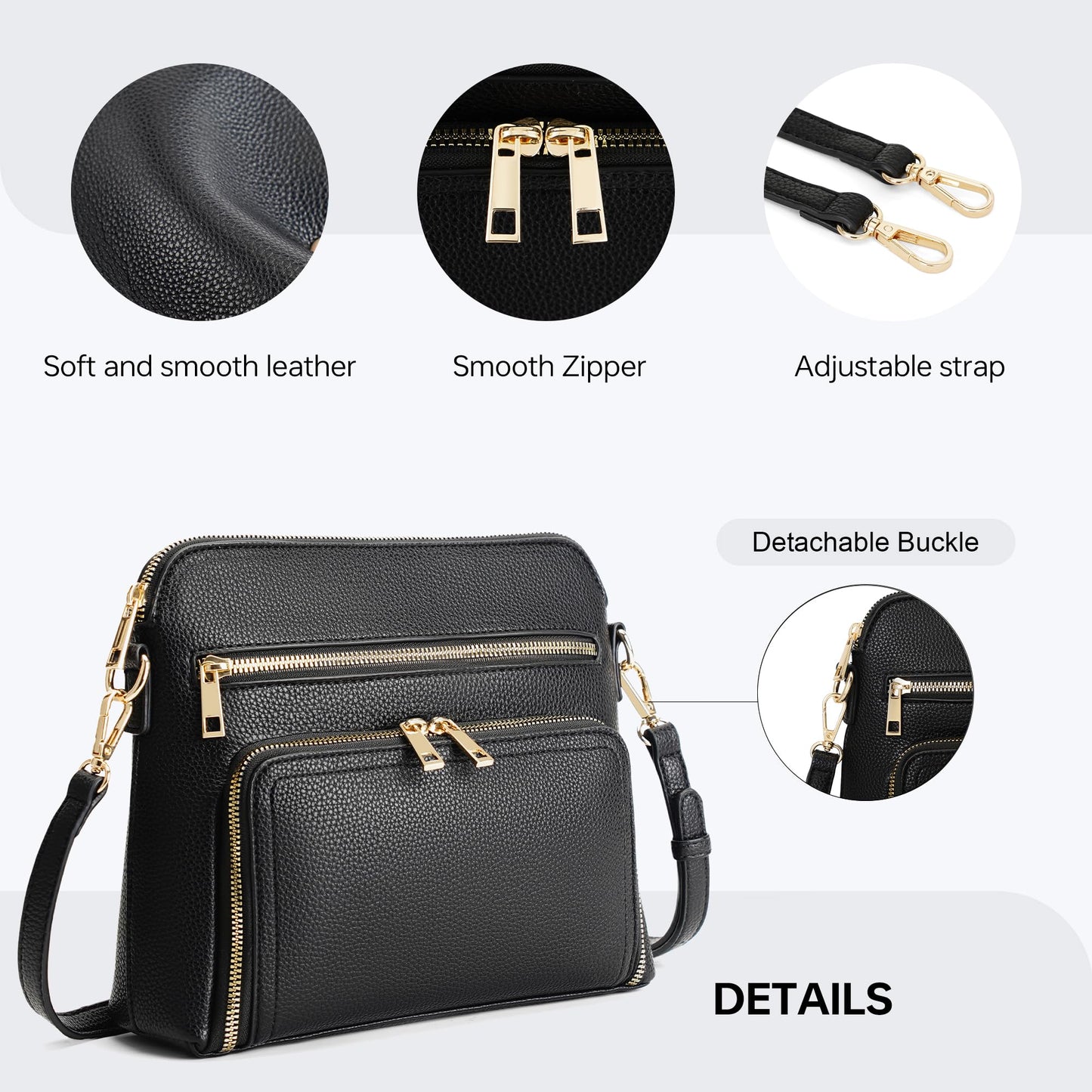 Goinsound RFID Crossbody Bag for Women Crossbody Purses for Women with Built in Wallets Black