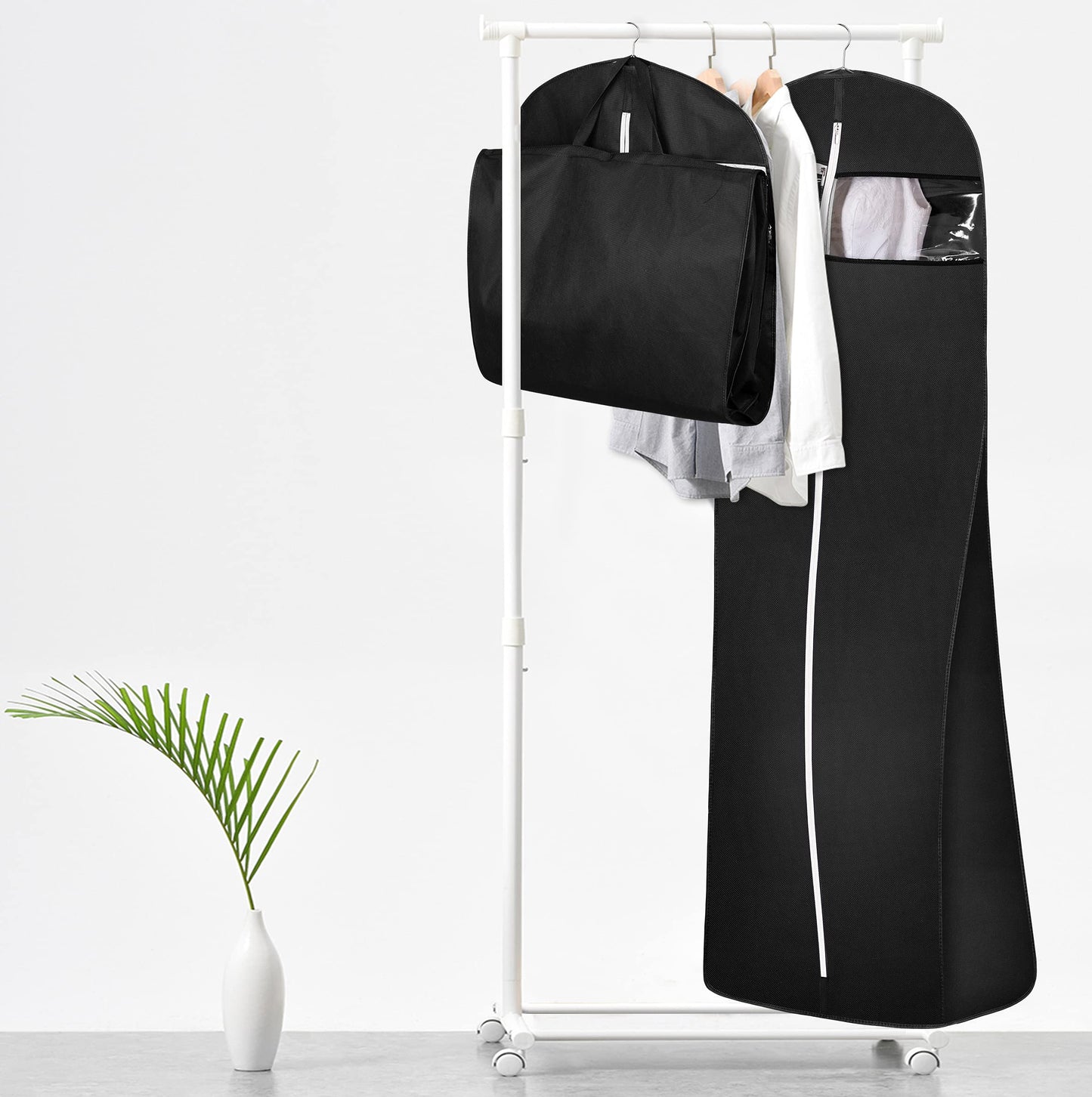 MISSLO 70" Bridal Wedding Gown Dress Garment Bag with Accessories Pouch Large Travel Garment Cover 8" Gusset (Black)