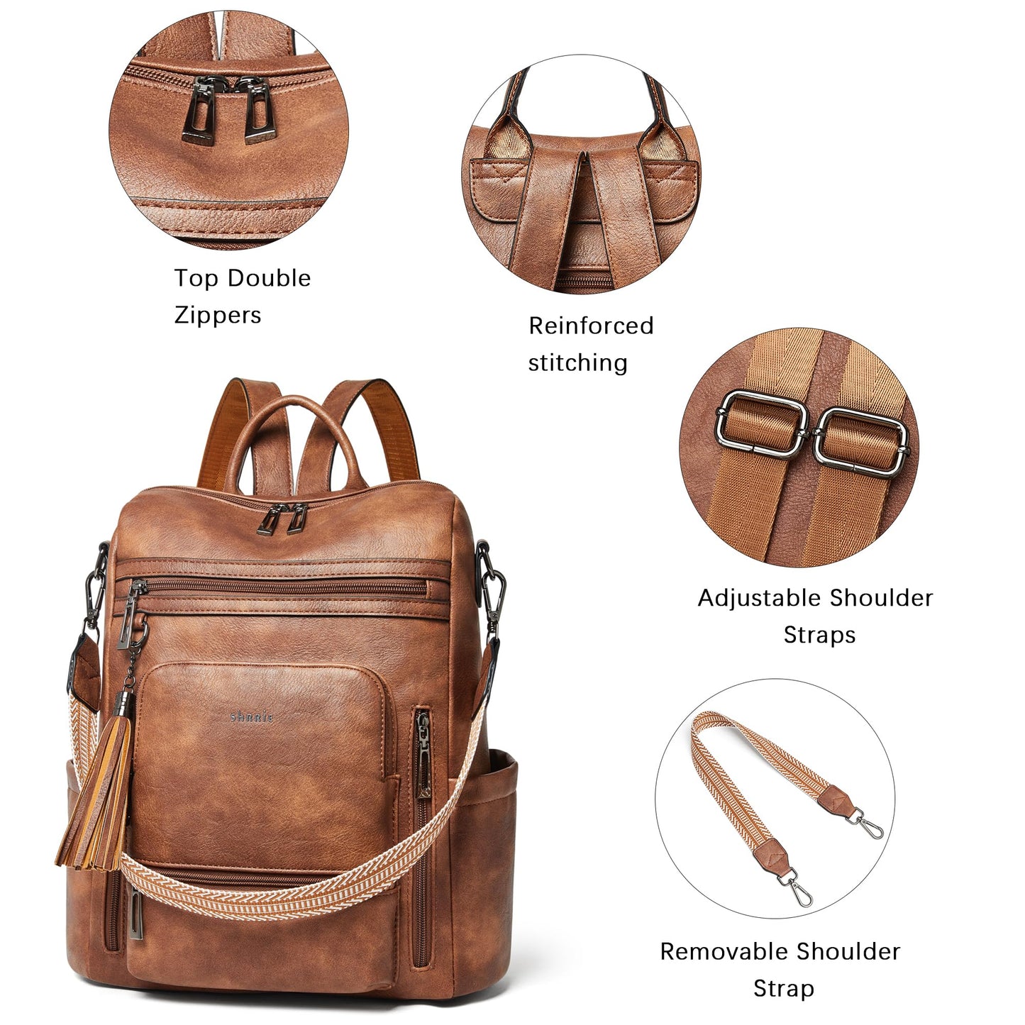 Shrrie Vegan Leather Laptop Backpack for Women 15.6 inch Work Backpack Fashion Travel Backpack Purse for Travel College Work