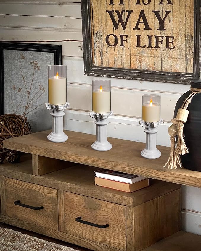Upinmz Flickering Flameless Candles with Remote and Timer,Battery Operated Acrylic LED Pillar Candles ,for Christmas Decorations Home Decorations ,Set of 3