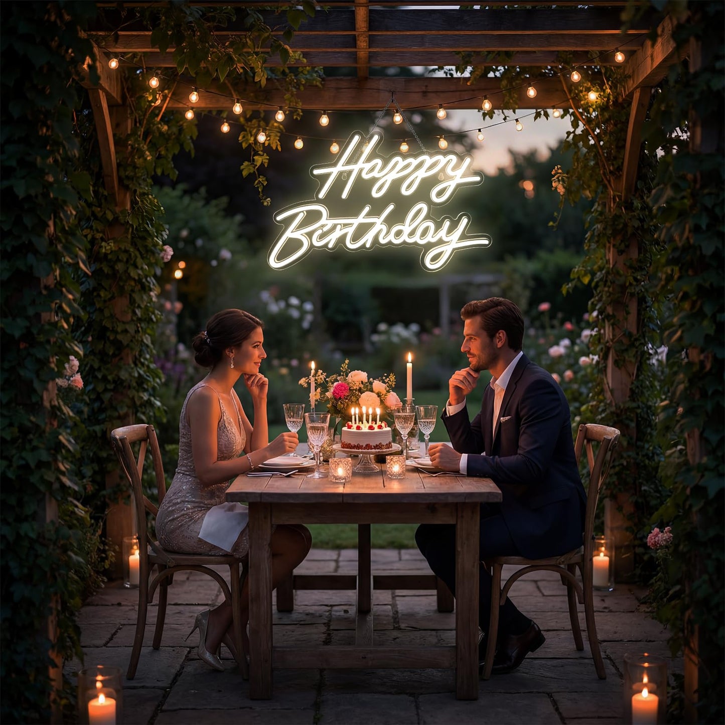 Happy Birthday Neon Sign for Wall Decor, Dimmable LED Birthday Neon Light for Wall Decor Light Up Happy Birthday Led Signs for Backdrop Birthday Any Ages Bday Celebration Decoration, Warm White