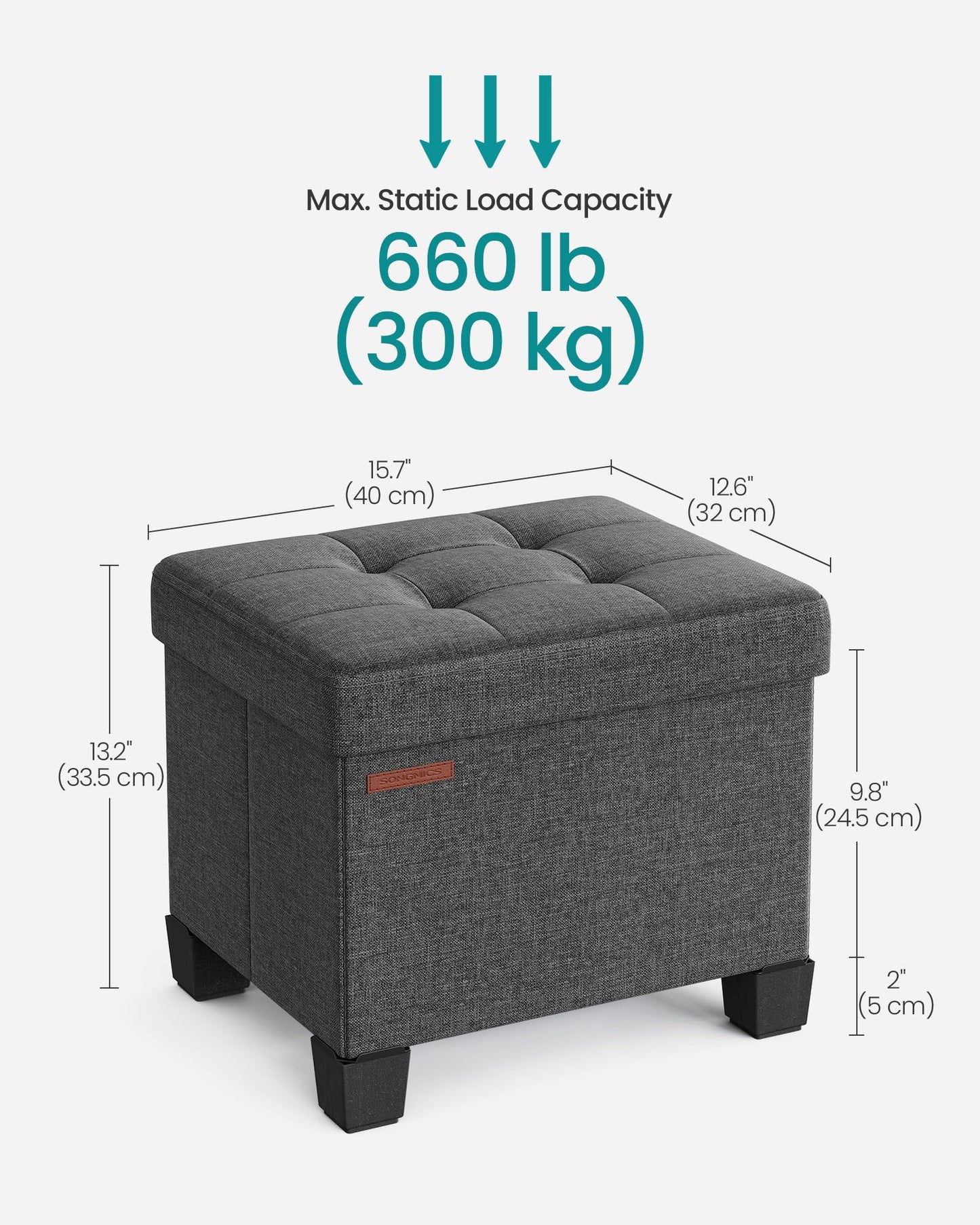 SONGMICS Storage Ottoman, Small Ottoman Foot Rest with Legs, 12.6 x 15.7 x 13.2 Inches Foot Stool, Load up to 660 lb, for Living Room, Bedroom, Dorm, Slate Gray ULSF012G01