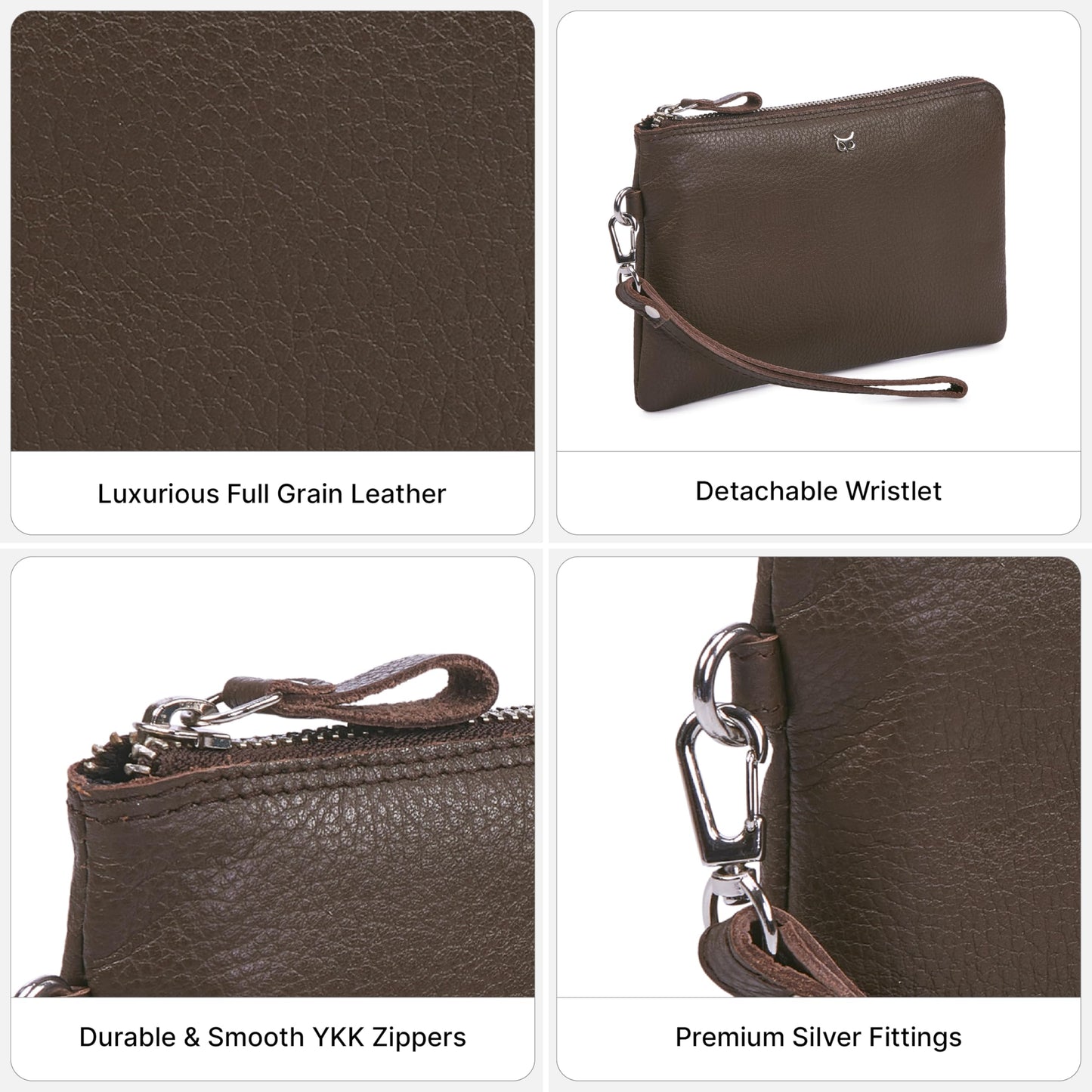 Wise Owl Accessories Genuine Leather Wristlet Wallet for Women Clutch Handbag Purses for Cell Phone Keys Coins Credit Card Slots (Brown Nappa)