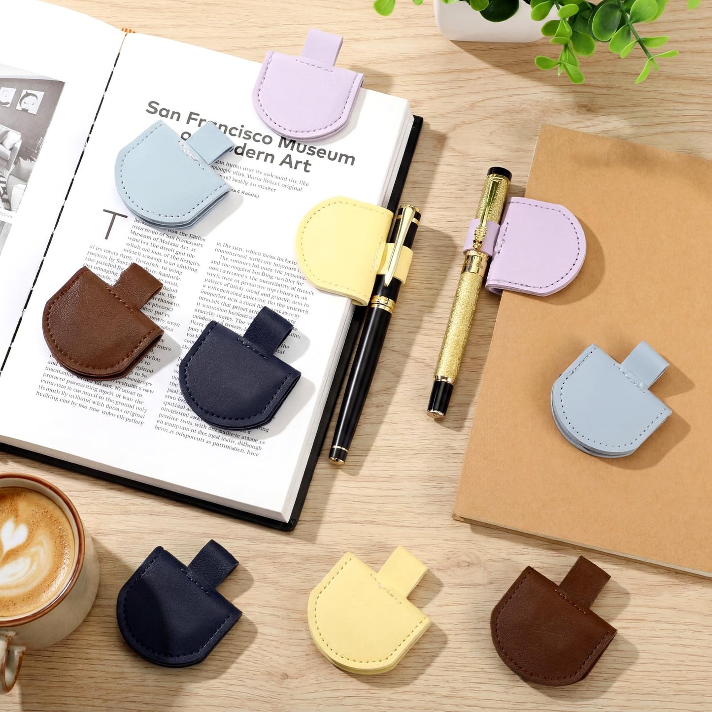 Resurhang 10 Pcs Bookmark with Pen Holder Magnetic Pen Loop Holder Set Personalized Magnetic Bookmarks Leather Book Mark for Teachers Readers Book Lovers Gifts Notebooks Journals Calendars