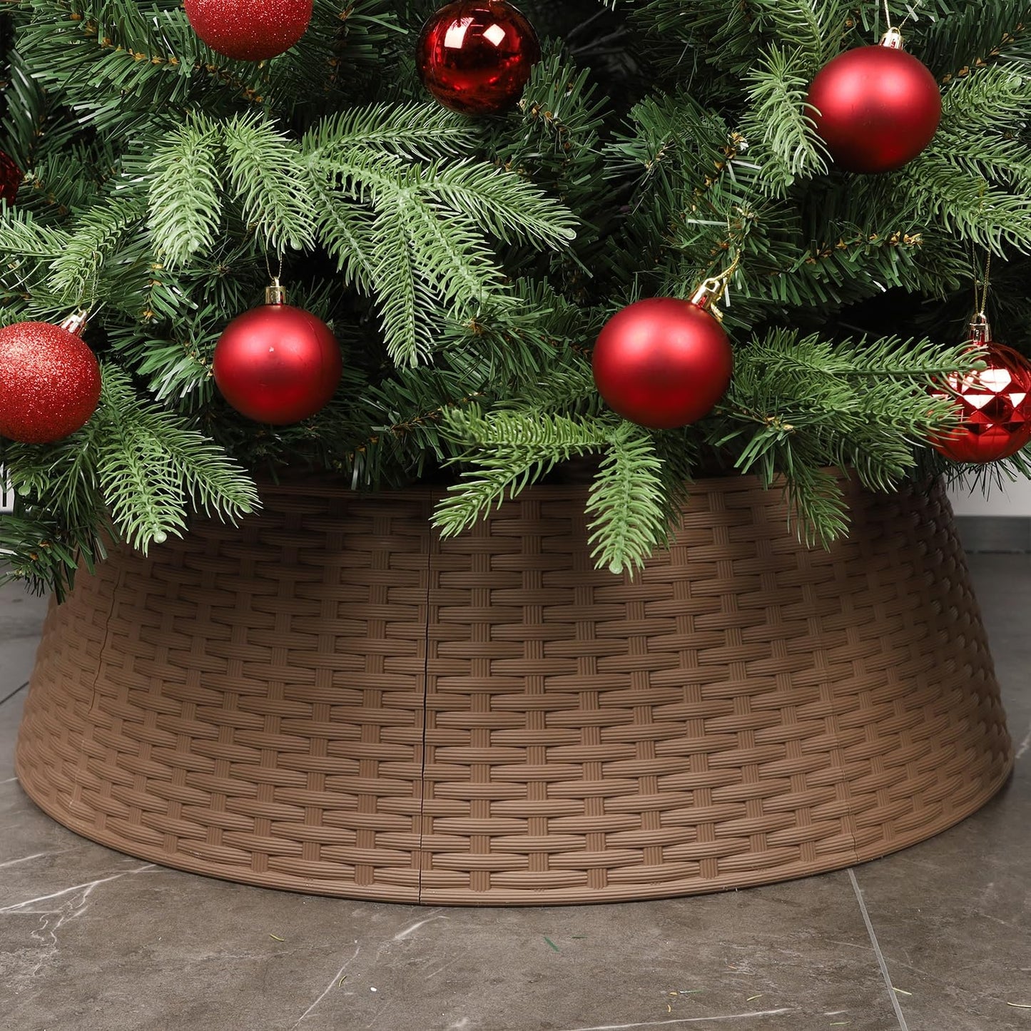 Blissun Christmas Tree Ring, 28.5" Plastic Christmas Tree Collar, Christmas Tree Skirt for Artificial Christmas Trees Decoration (Extra Large, Brown)